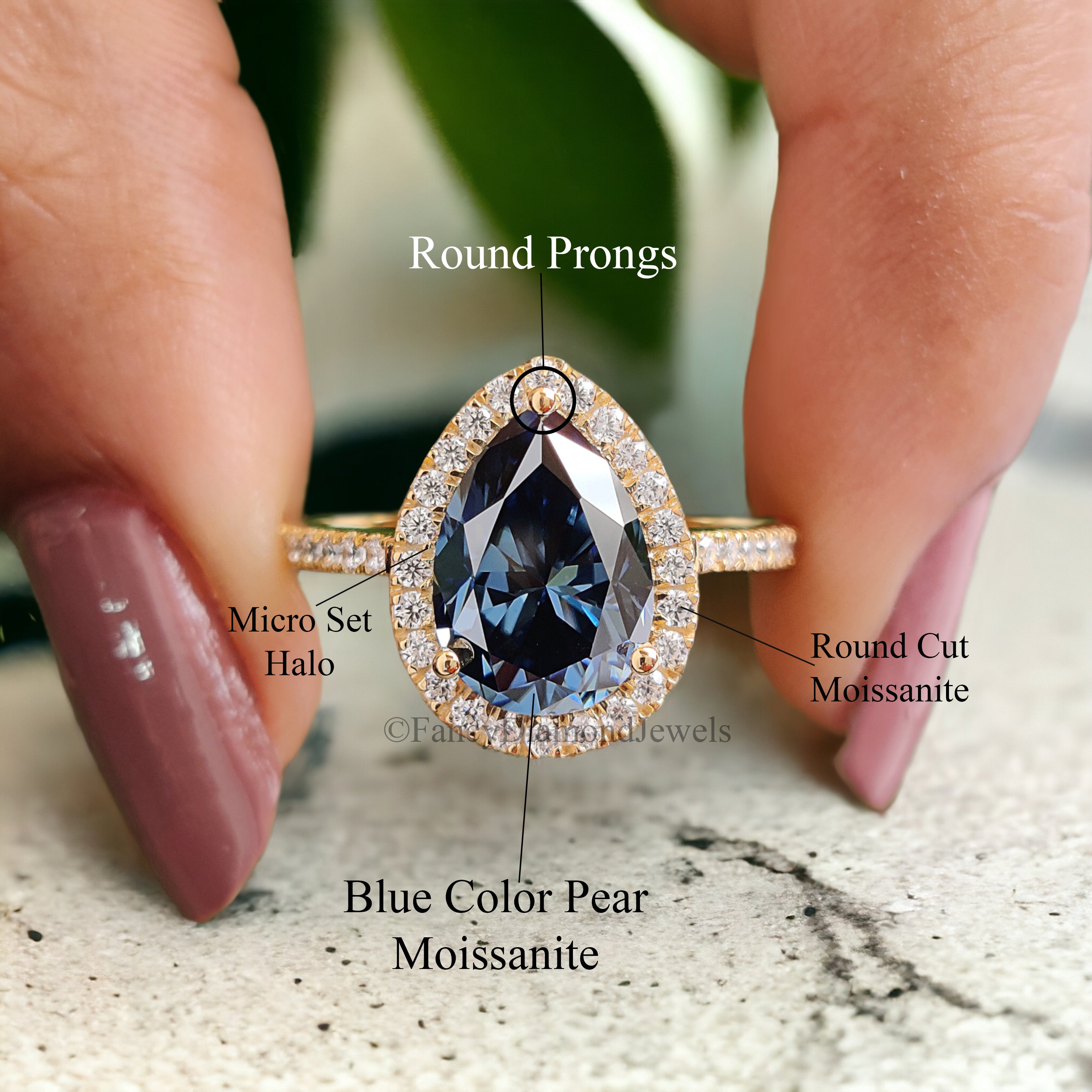 Pear Royal Blue Moissanite Ring Halo Engagement Ring 2.50 TW Pear Shaped Moissanite Best Proposal Ring For Her Anniversary Gift Ring FD168
