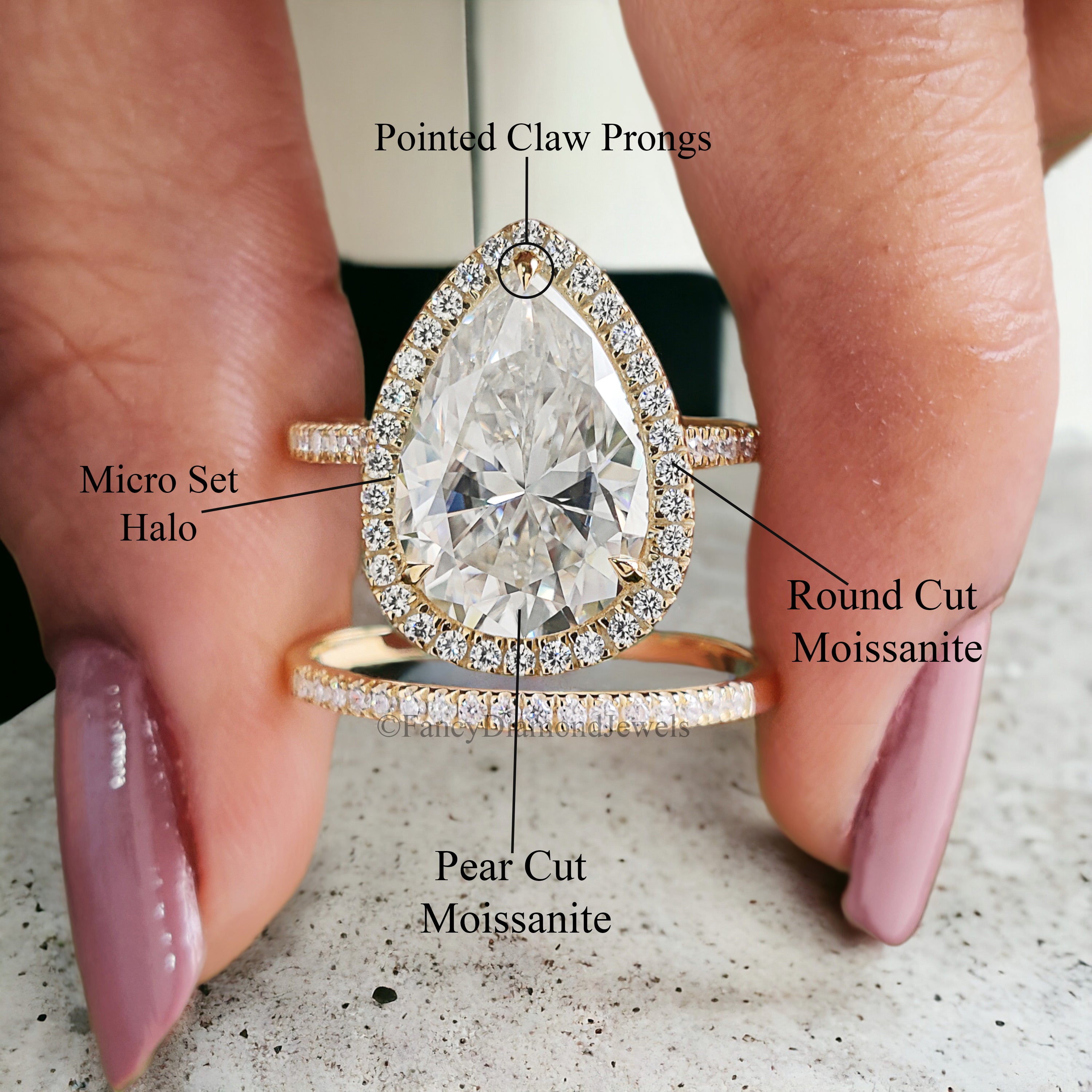 Pear Cut Moissanite Ring Colorless Moissanite Engagement Ring Matching Eternity Band Wedding Ring Set Halo Bridal Ring Set For Women FD183