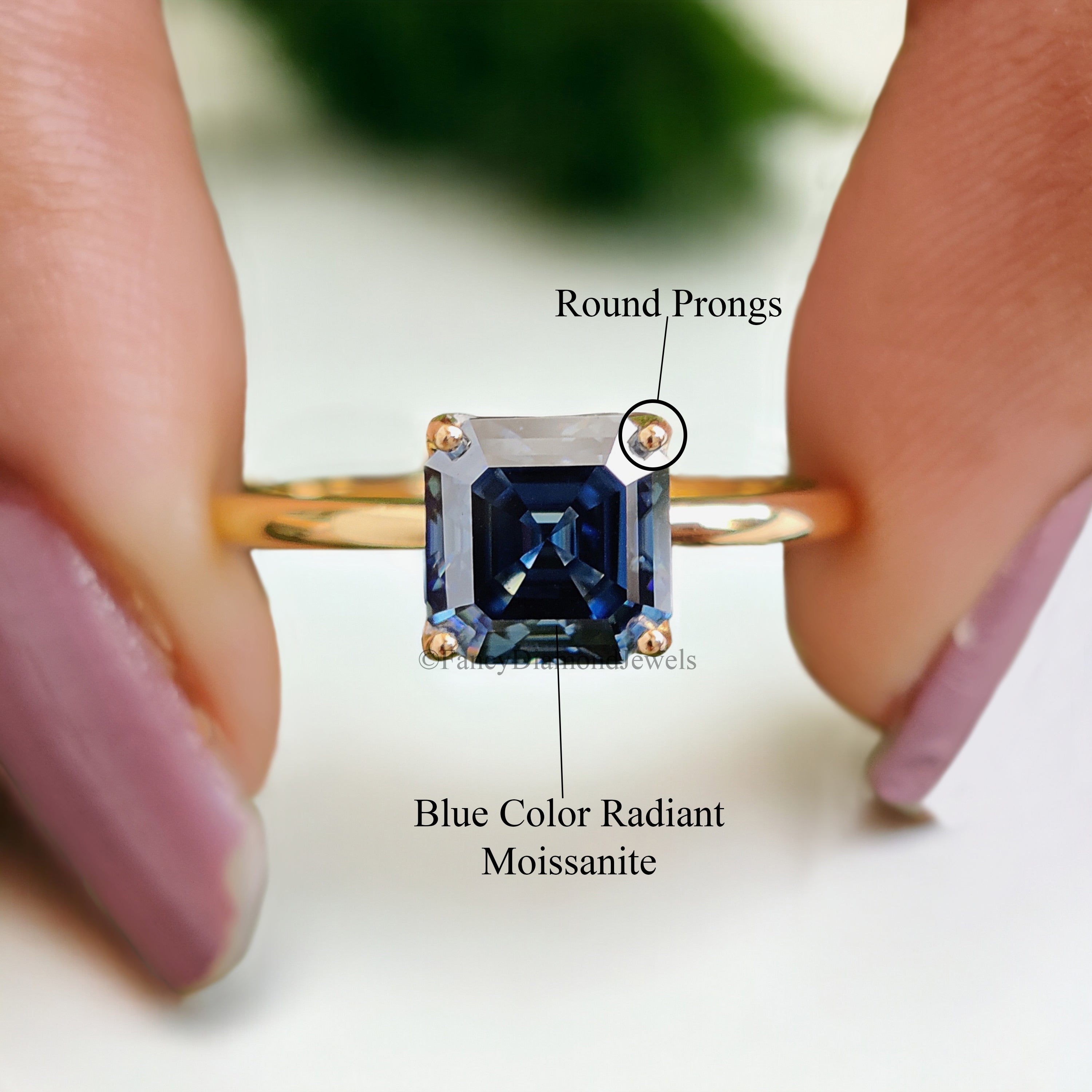 Amazing 1.20 CT Royal Blue Asscher Moissanite Solitaire Engagement Ring Dainty Solid Yellow Gold Wedding Ring Anniversary Gift for Her FD167