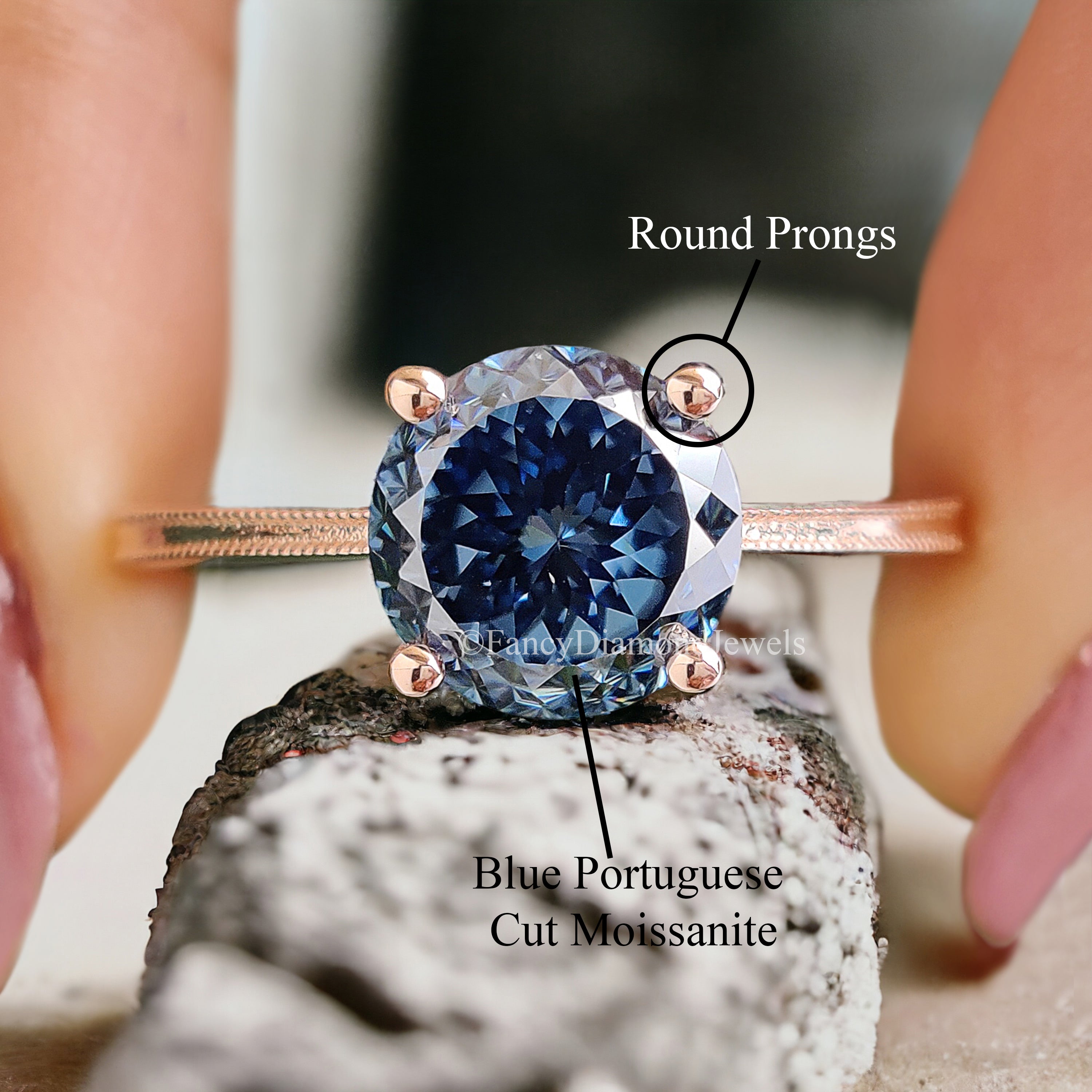 Antique 2.00 CT Portuguese Cut Royal Blue Moissanite Engagement Ring Solitaire Wedding Ring Anniversary Gift Promise Ring Tapered Band FD223