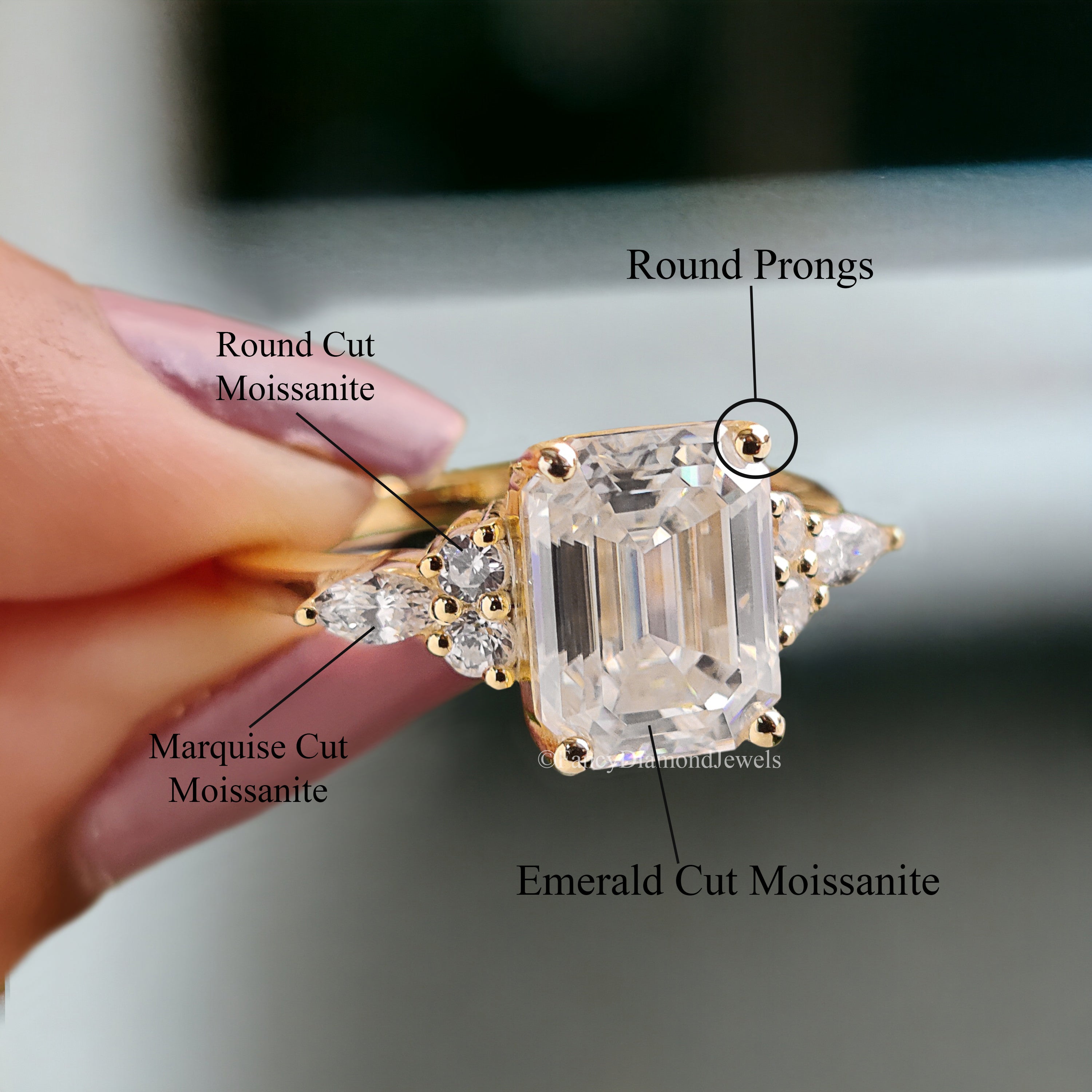 Vintage Emerald Cut Moissanite Engagement Ring Delicate Anniversary Ring Prong Simulated Diamond Ring Milgrain Antique Wedding Ring FD179