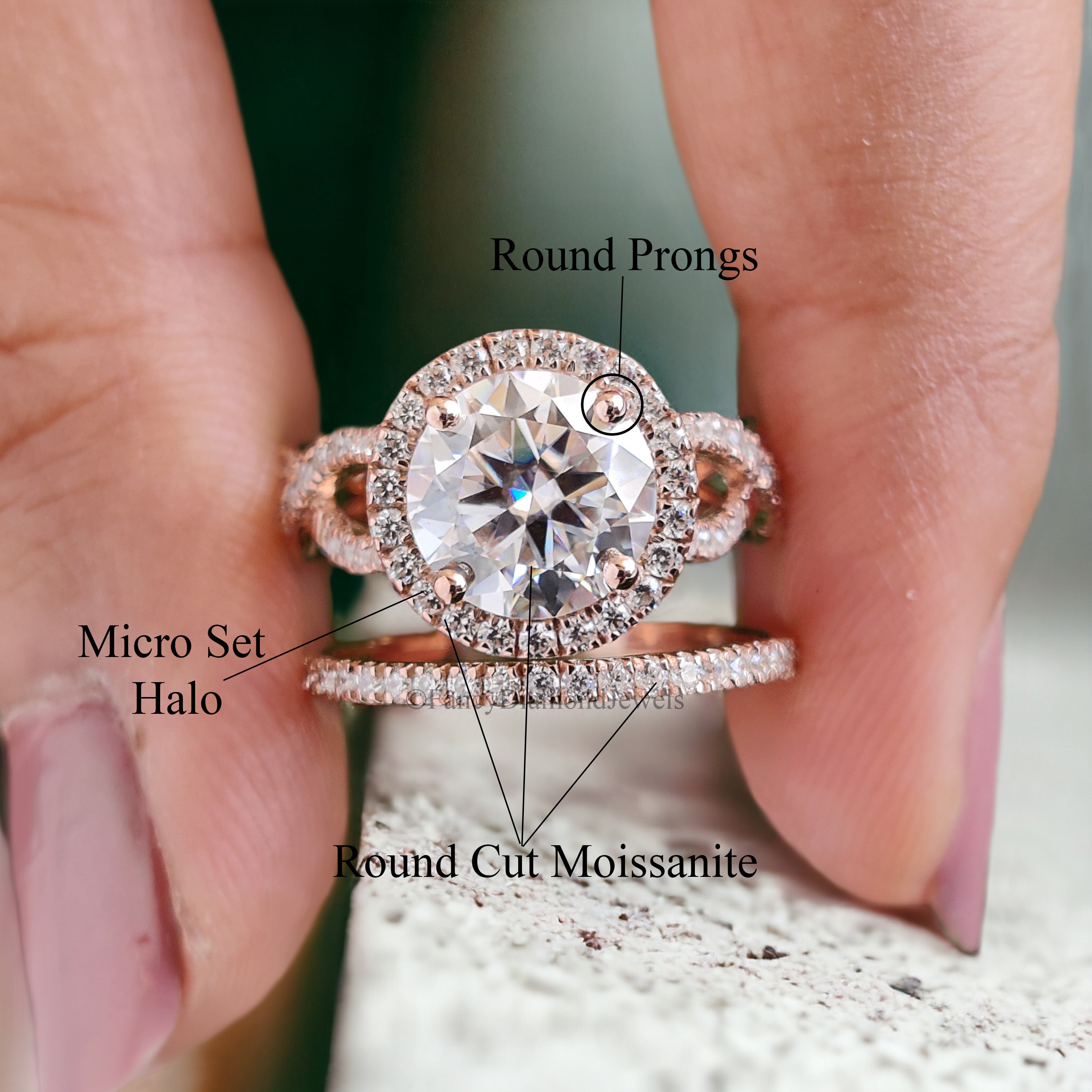 Round Cut Engagement Ring Set 14k/18k Rose Gold Round Cut Bridal Set Moissanite Engagement Ring Prong Set Wedding Ring Gift For Mom FD139