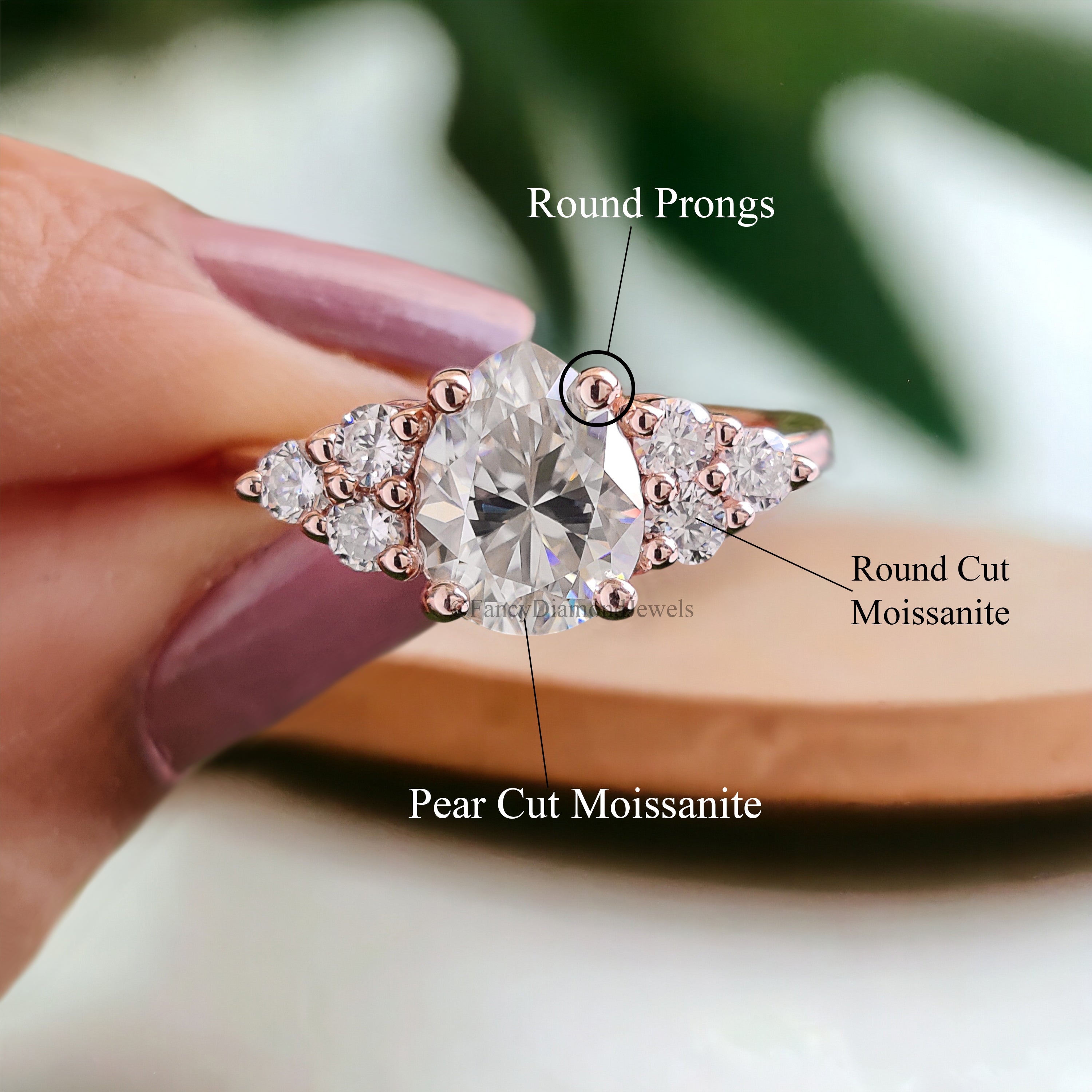 Pear shaped Moissanite Engagement Ring 1.60 CTW Vintage Unique Solid Gold Round Diamond wedding Ring Bridal Promise gift For Woman FD161