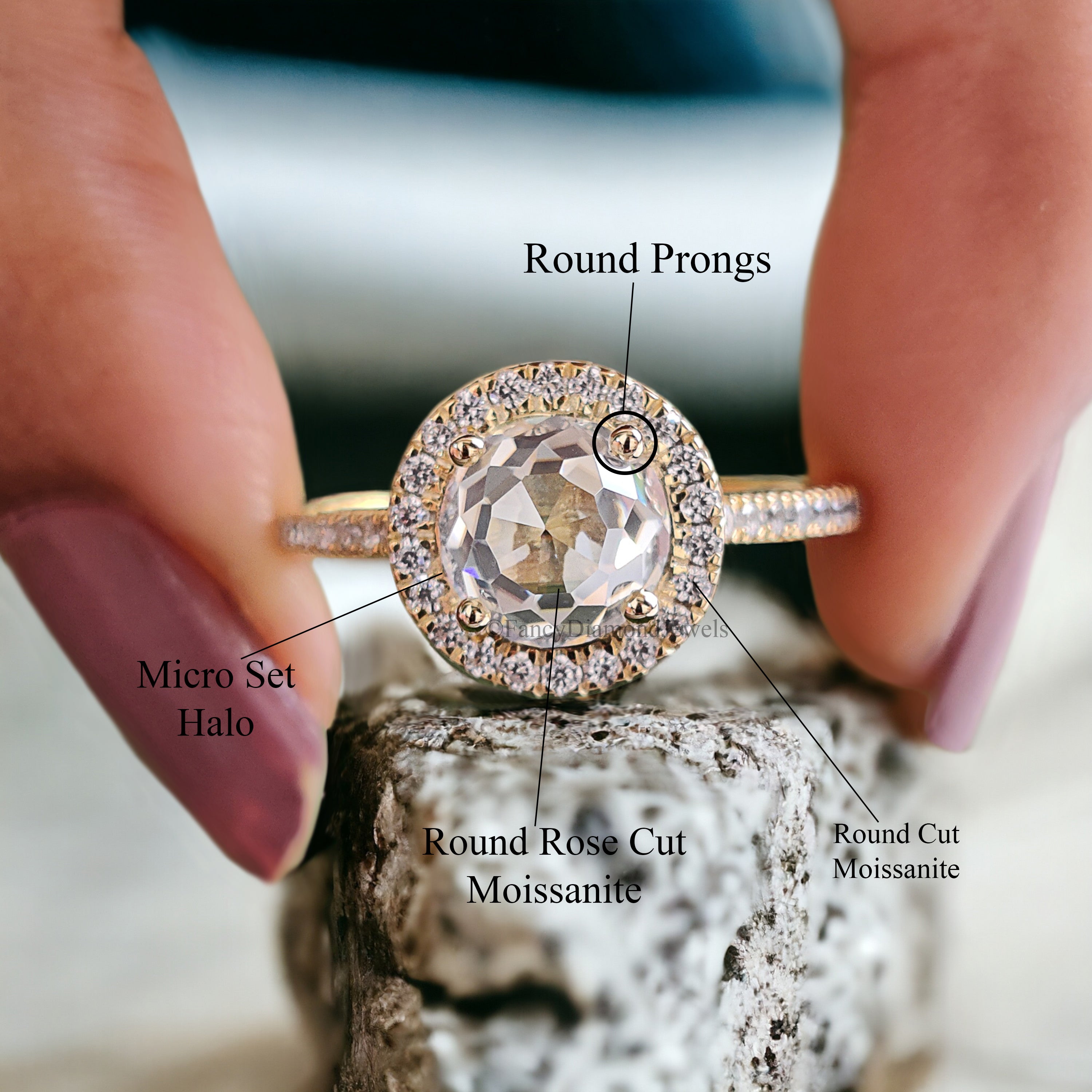 2.00 CTW Round Rose Cut Colorless Moissanite Ring Vintage Engagement Micro Set Wedding Ring Anniversary Gift Designer Style Gold Ring FD159