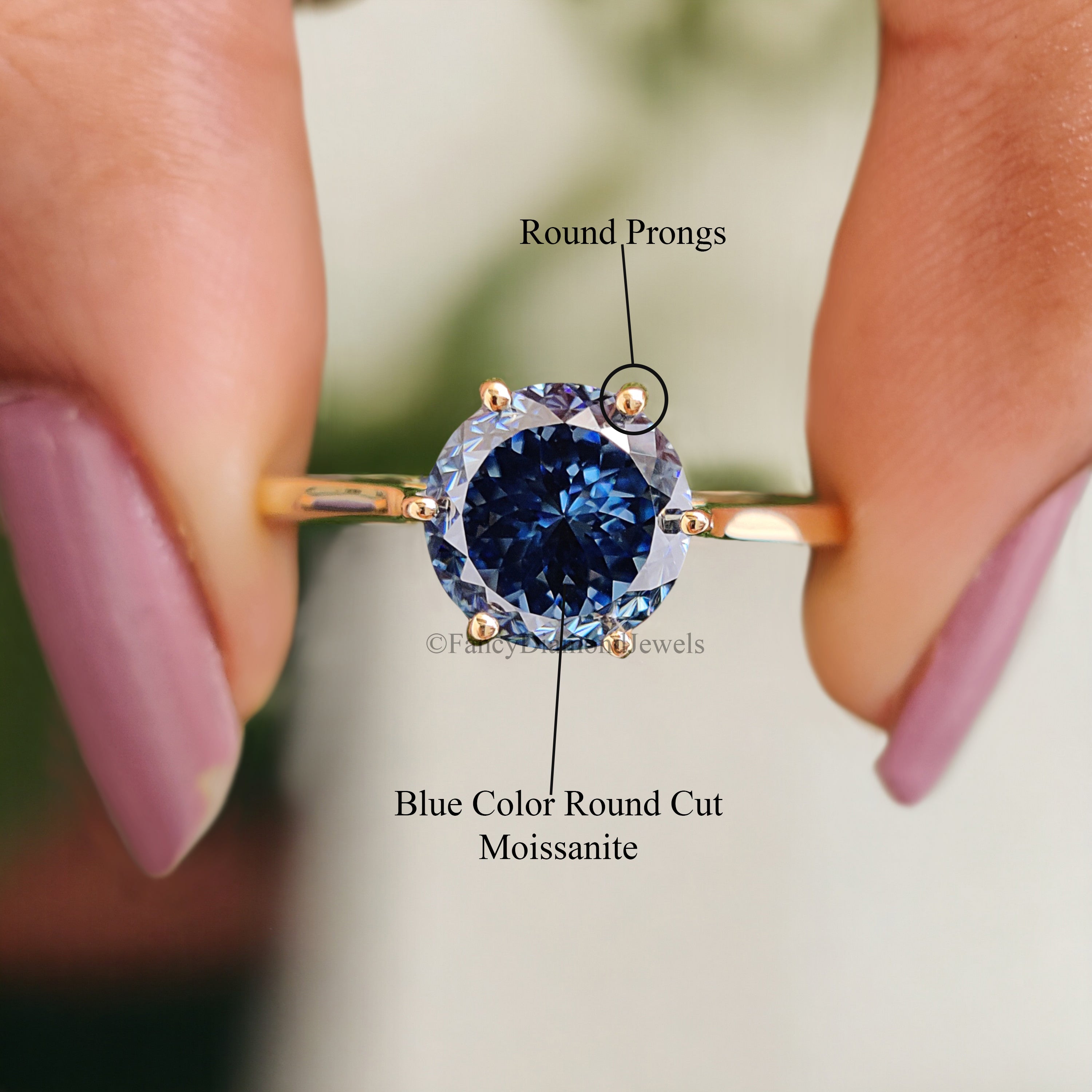 Classic 2.00 CT Portuguese Cut Royal Blue Moissanite Engagement Ring Solitaire Ring Cathedral Wedding Ring Anniversary Gift For Her FD178