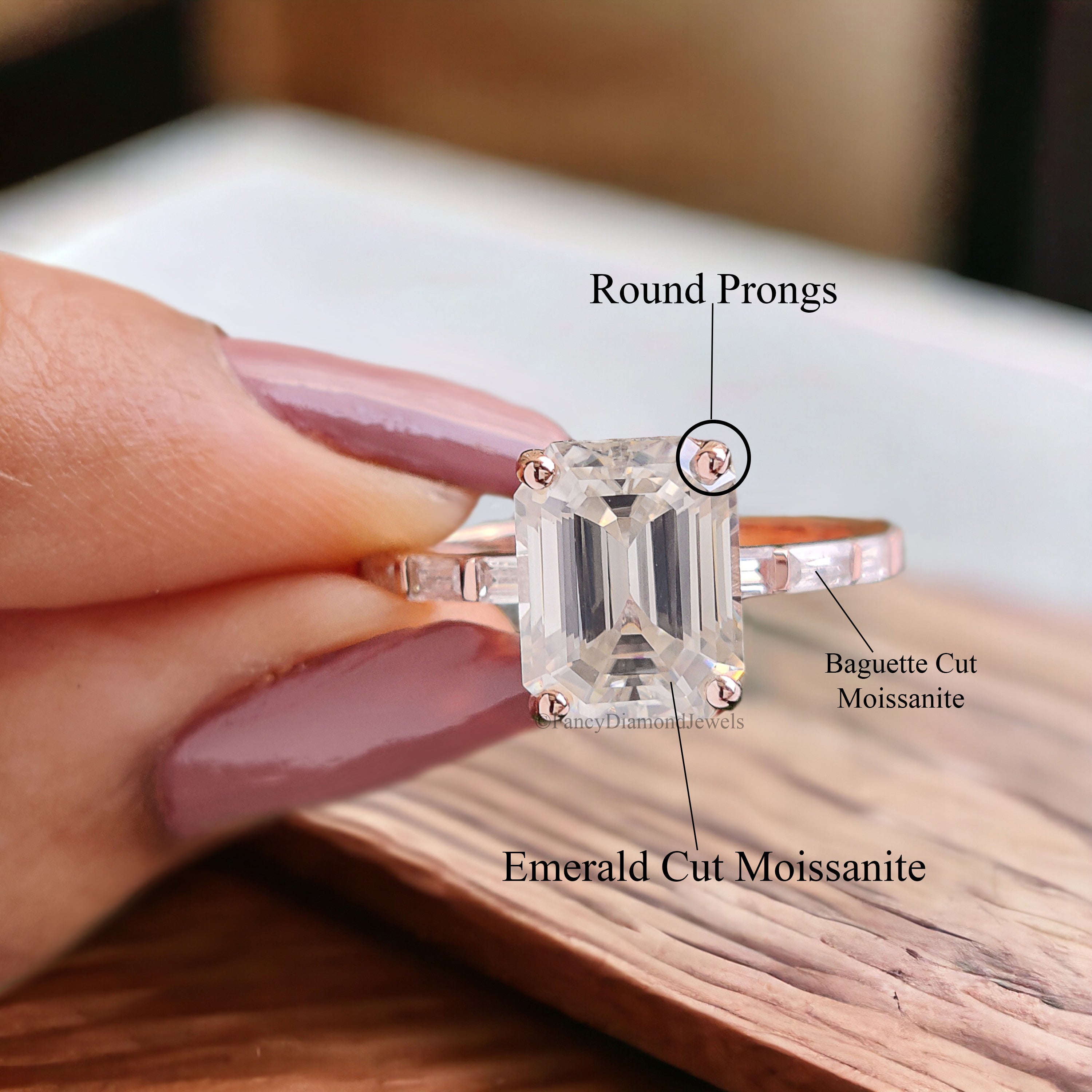 2.45 CT Emerald Cut Colorless Moissanite Engagement Ring Side Baguette Moissanite Wedding Ring Anniversary Gift For Her Handmade Ring FD149