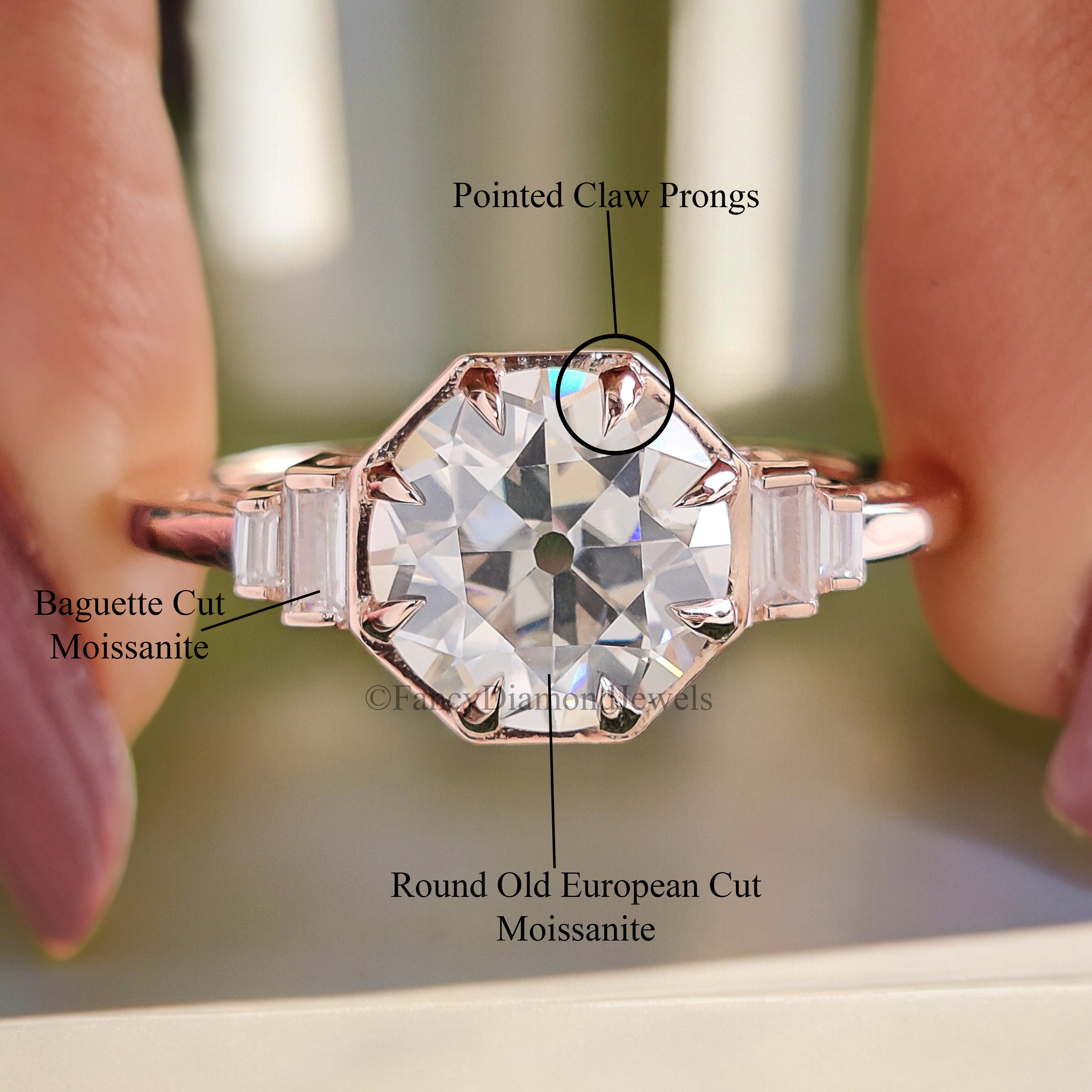 Five Stone Engagement Ring 2.10 TW Old European Round Cut Colorless Moissanite Ring Eight Claw Prong Customized Bridal Wedding Ring FD197