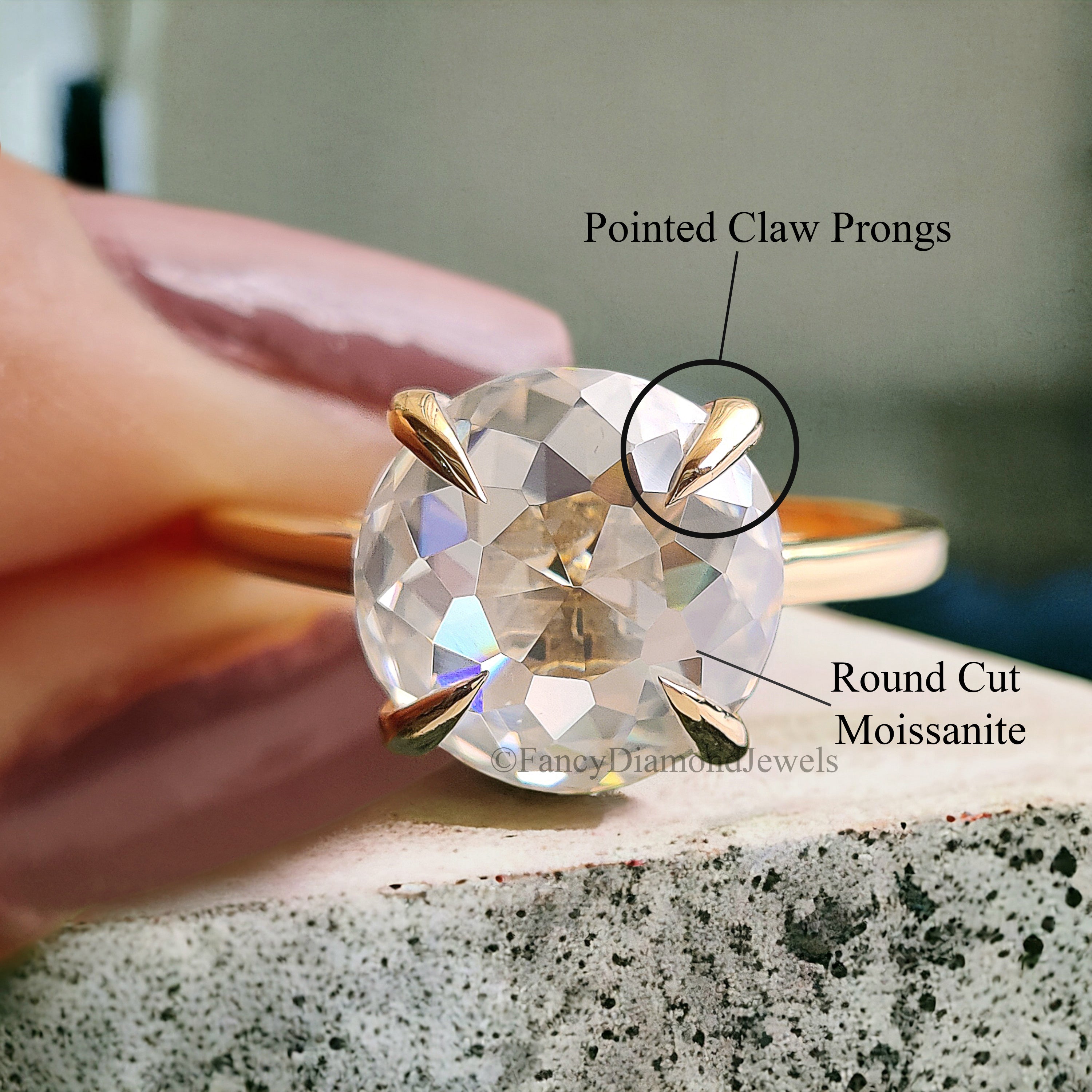 2.80 CT Round Rose Cut Colorless Moissanite Trellis Set Simple Solitaire Engagement Ring Wedding Ring Anniversary Ring Bridal Ring FD206