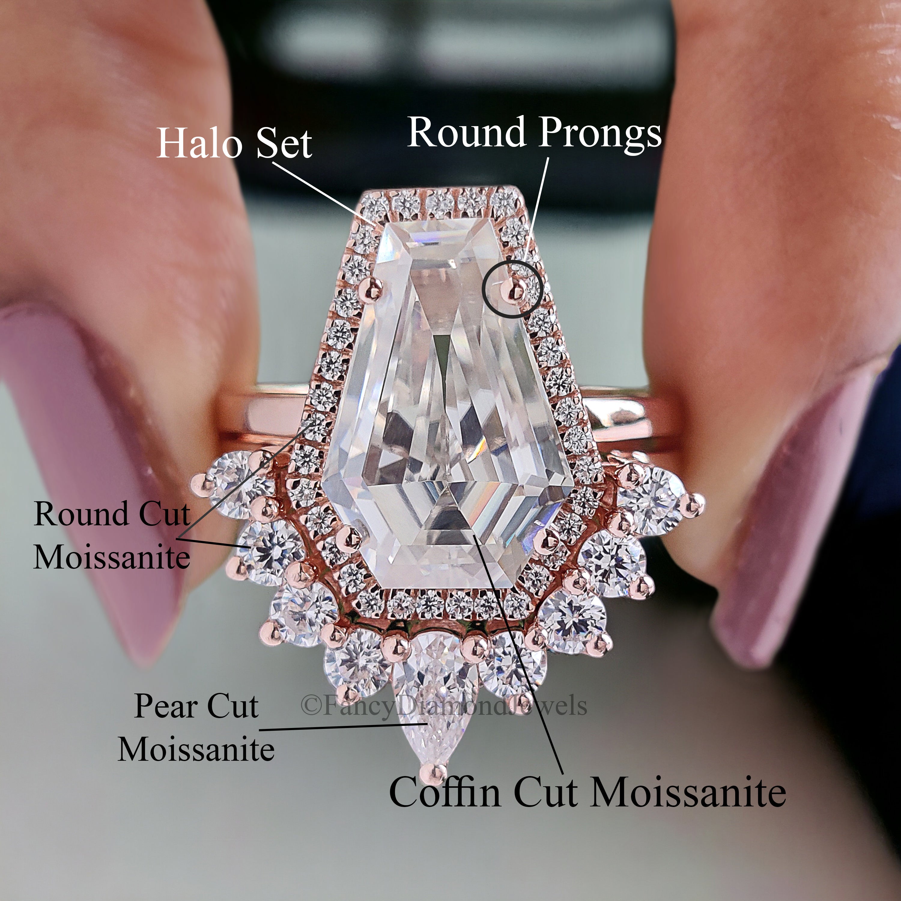 5.00 CT Coffin Cut Engagement Ring set in Solid Rose 10K/14k/18k Gold Coffin Cut Solitaire Engagement Ring Bridal Wedding Ring Set FD204