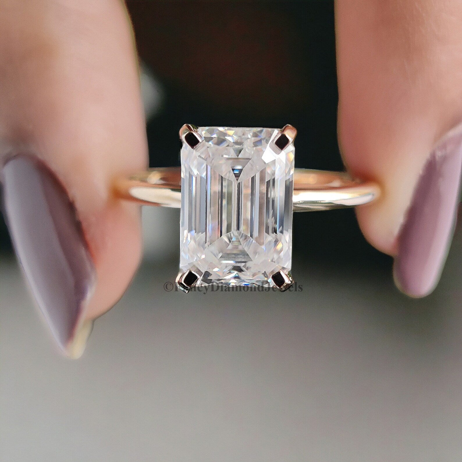 3 CT Emerald Cut Engagement Ring in Solid Yellow 10K/14k/18k Gold Emerald Cut Solitaire Engagement Ring Brilliant Moissanite Ring FD04