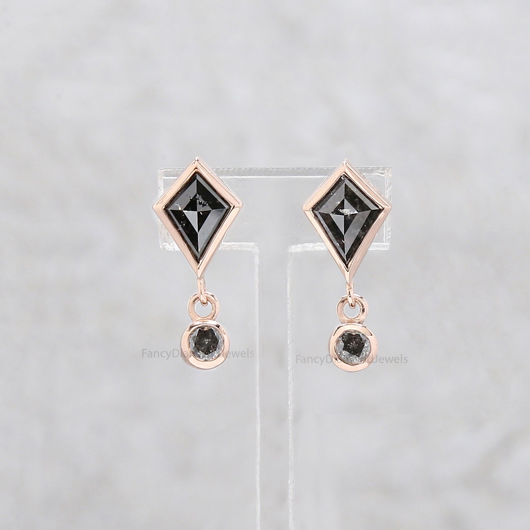 Kite Salt And Pepper Diamond Earring 0.66 Ct 6.39 MM Kite Diamond Earring 14K Solid Rose Gold Silver Engagement Earring Gift For Her QL2801