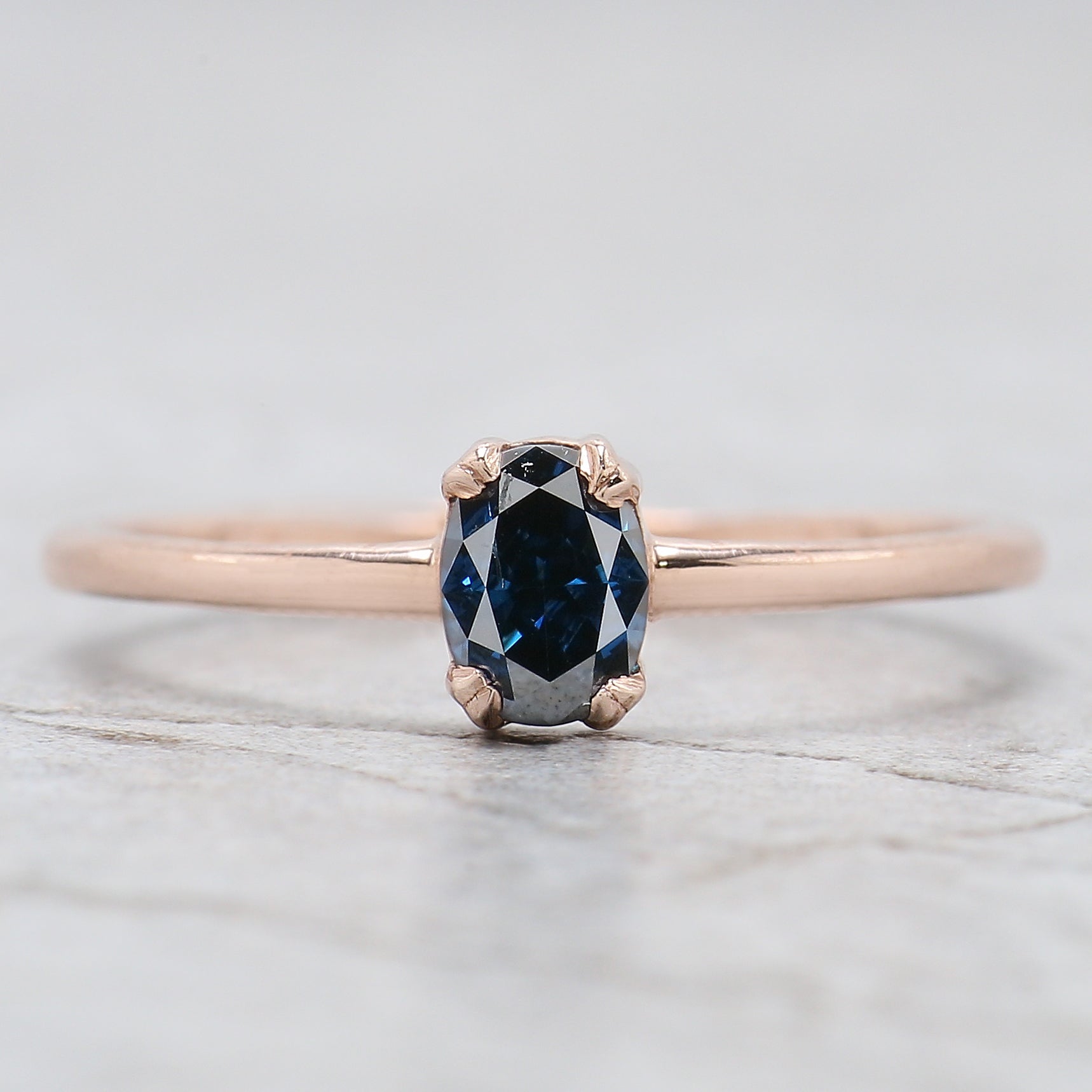 Oval Shape Blue Color Diamond Ring 0.47 Ct 5.30 MM Oval Cut Diamond Ring 14K Solid Rose Gold Silver Engagement Ring Gift For Her QK2111