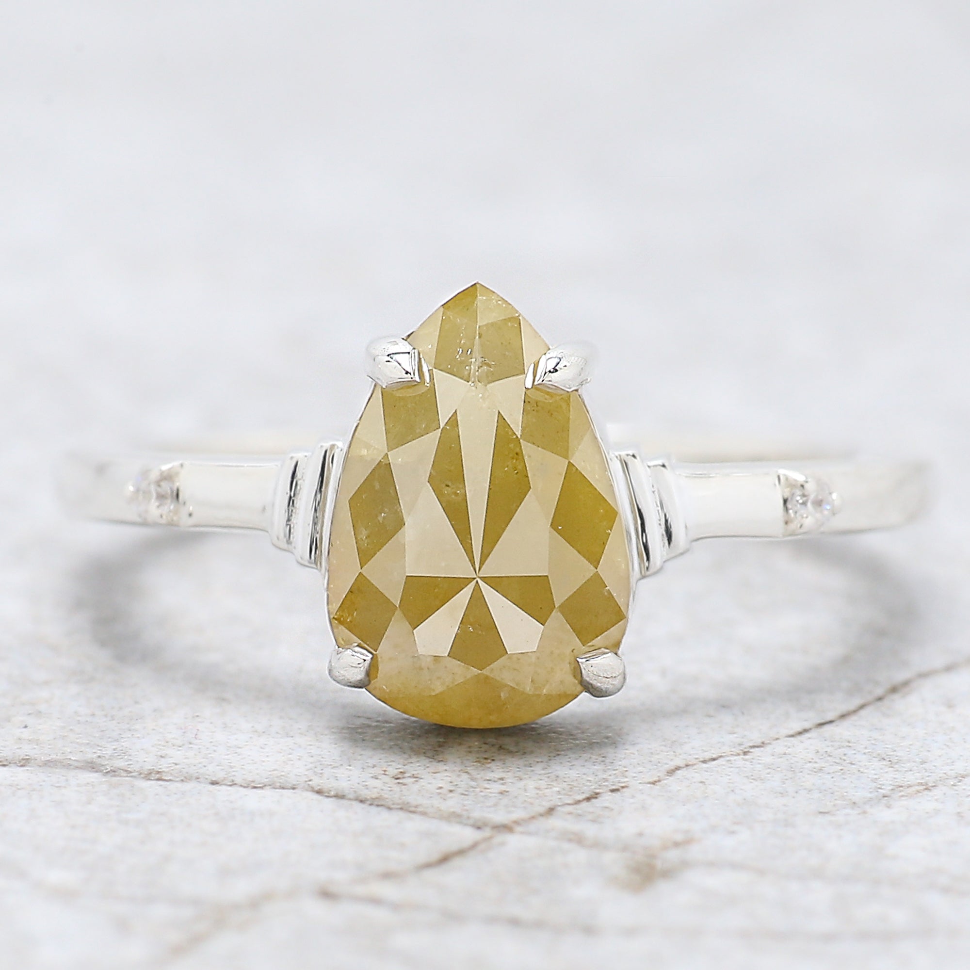 Pear Cut Yellow Color Diamond Ring 2.32 Ct 10.00 MM Pear Diamond Ring 14K Solid White Gold Silver Pear Engagement Ring Gift For Her QN735