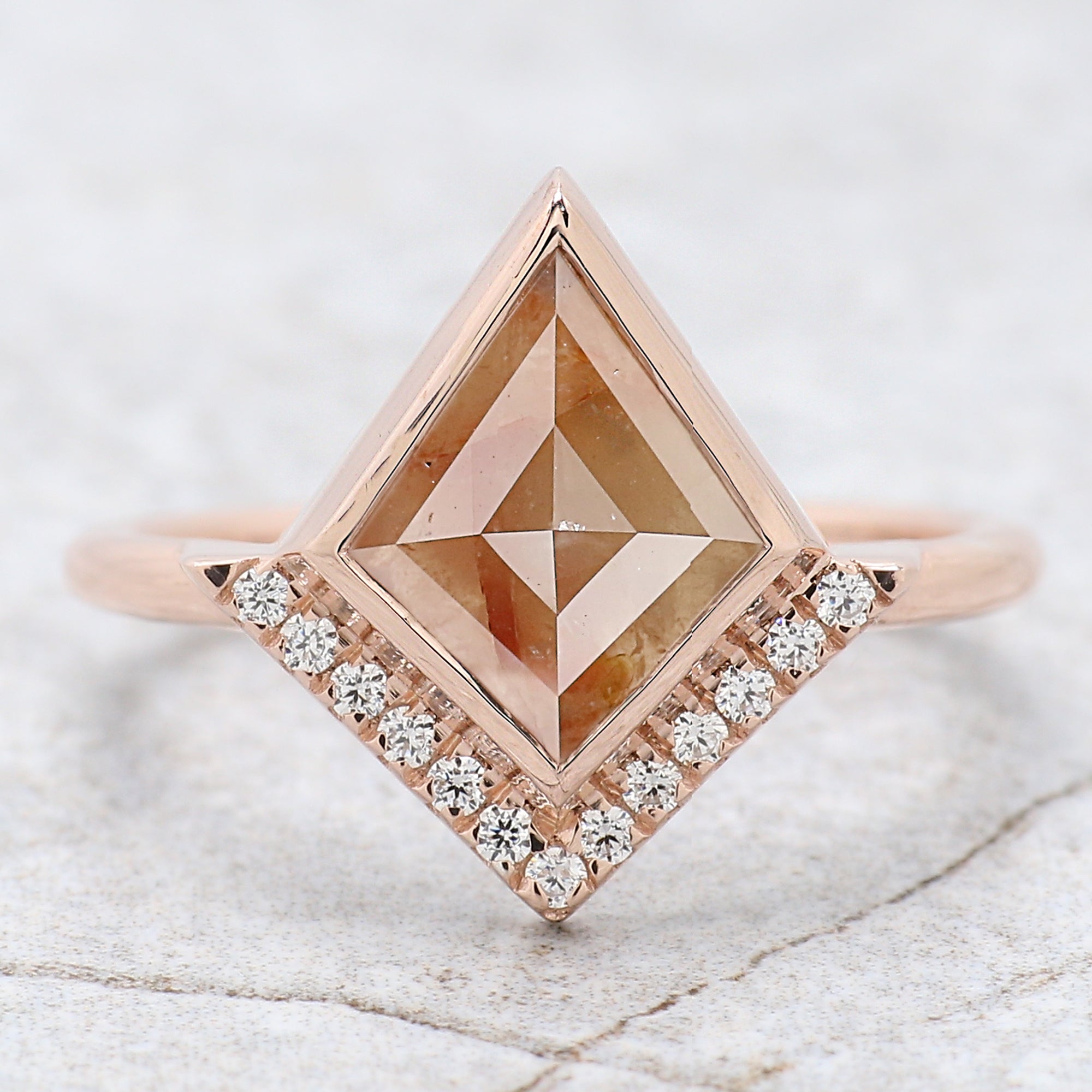 Kite Cut Brown Color Diamond Ring 2.18 Ct 10.40 MM Kite Shape Diamond Ring 14K Rose Gold Silver Kite Engagement Ring Gift For Her QN235