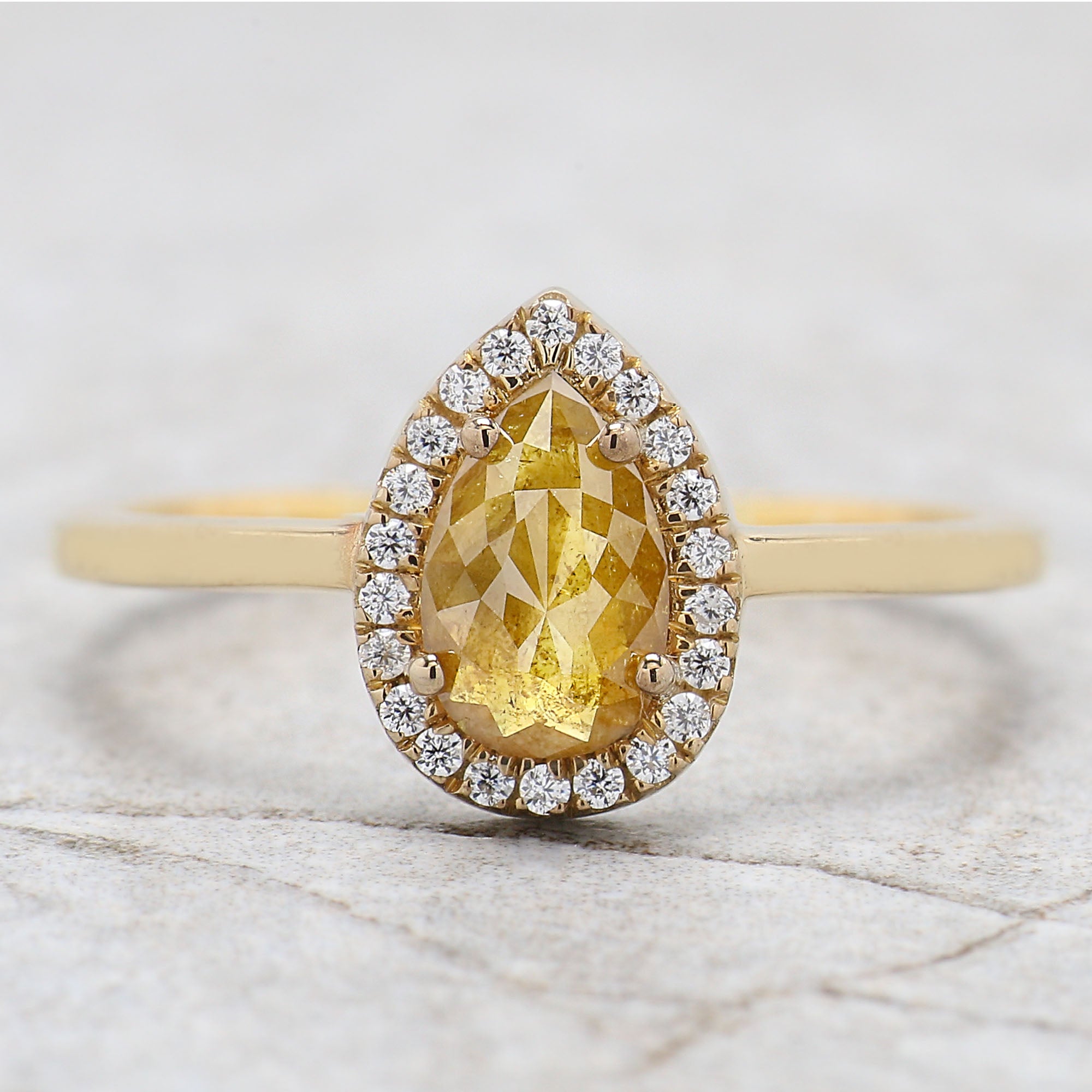 Pear Cut Yellow Color Diamond Ring 0.55 Ct 7.62 MM Pear Diamond Ring 14K Solid Yellow Gold Silver Pear Engagement Ring Gift For Her QK2580