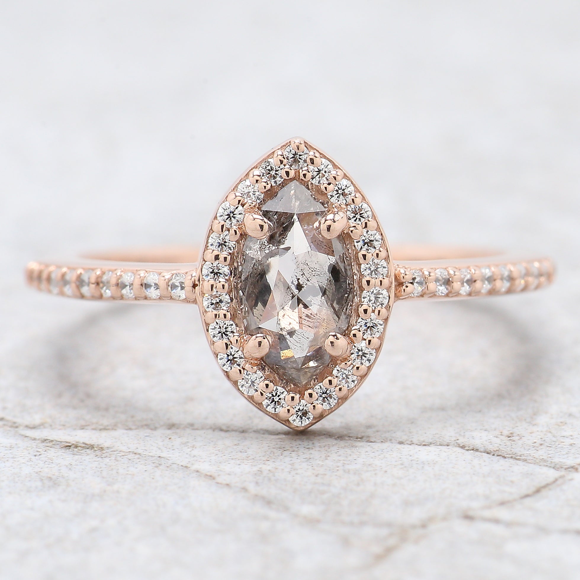 Marquise Salt And Pepper Diamond Ring 0.54 Ct 7.80 MM Marquise Diamond Ring 14K Solid Rose Gold Silver Engagement Ring Gift For Her QL348