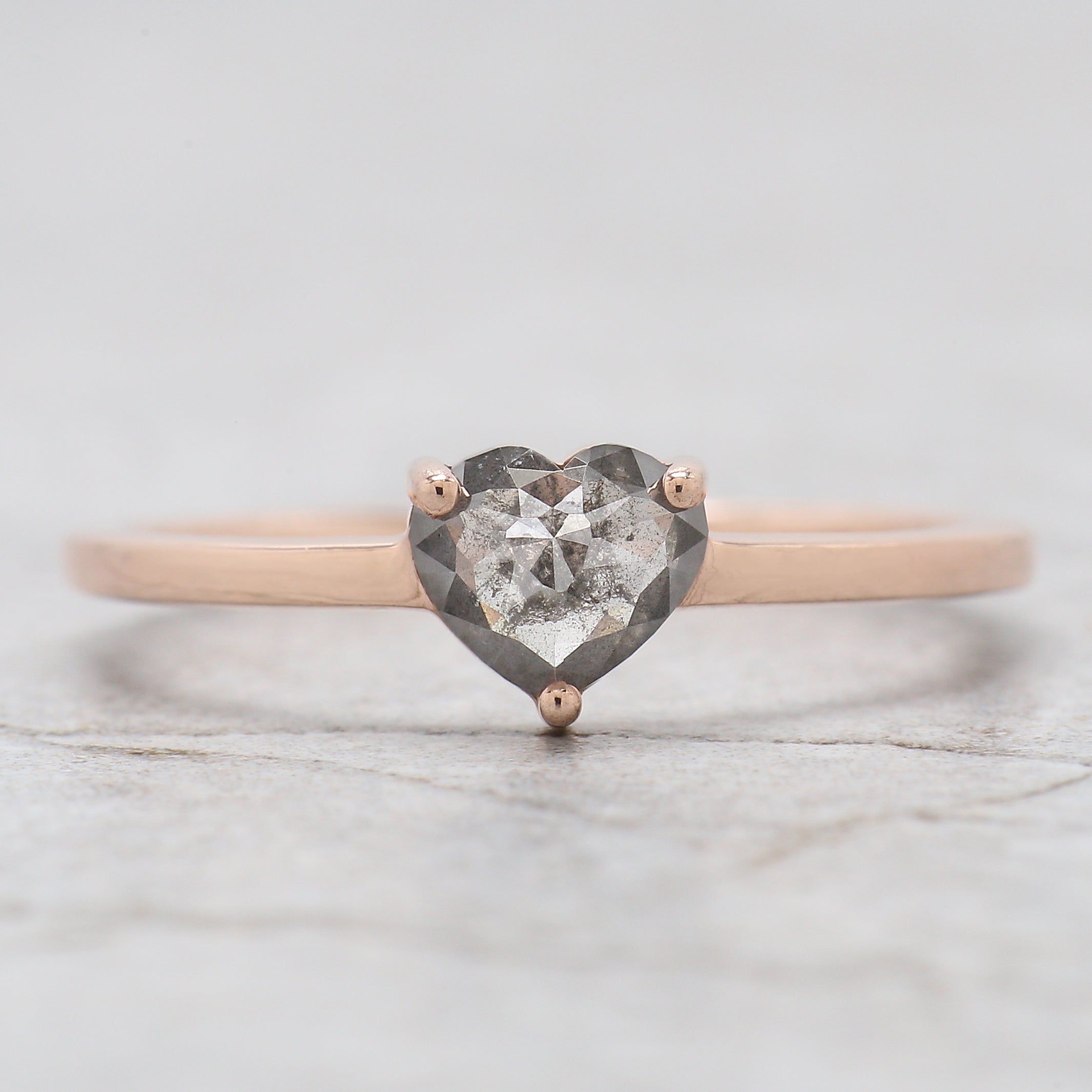 Heart Cut Salt And Pepper Diamond Ring 0.49 Ct 4.85 MM Heart Diamond Ring 14K Solid Rose Gold Silver Engagement Ring Gift For Her QL1633