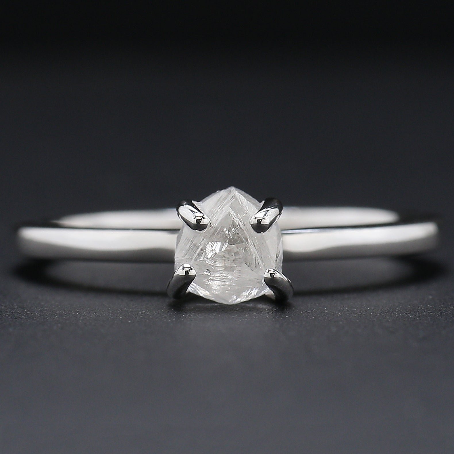 Rough White-F Color Diamond Ring 1.07 Ct 5.50 MM Crystal Rough Diamond Ring 14K Solid White Gold Silver Engagement Ring Gift For Her KDL2471