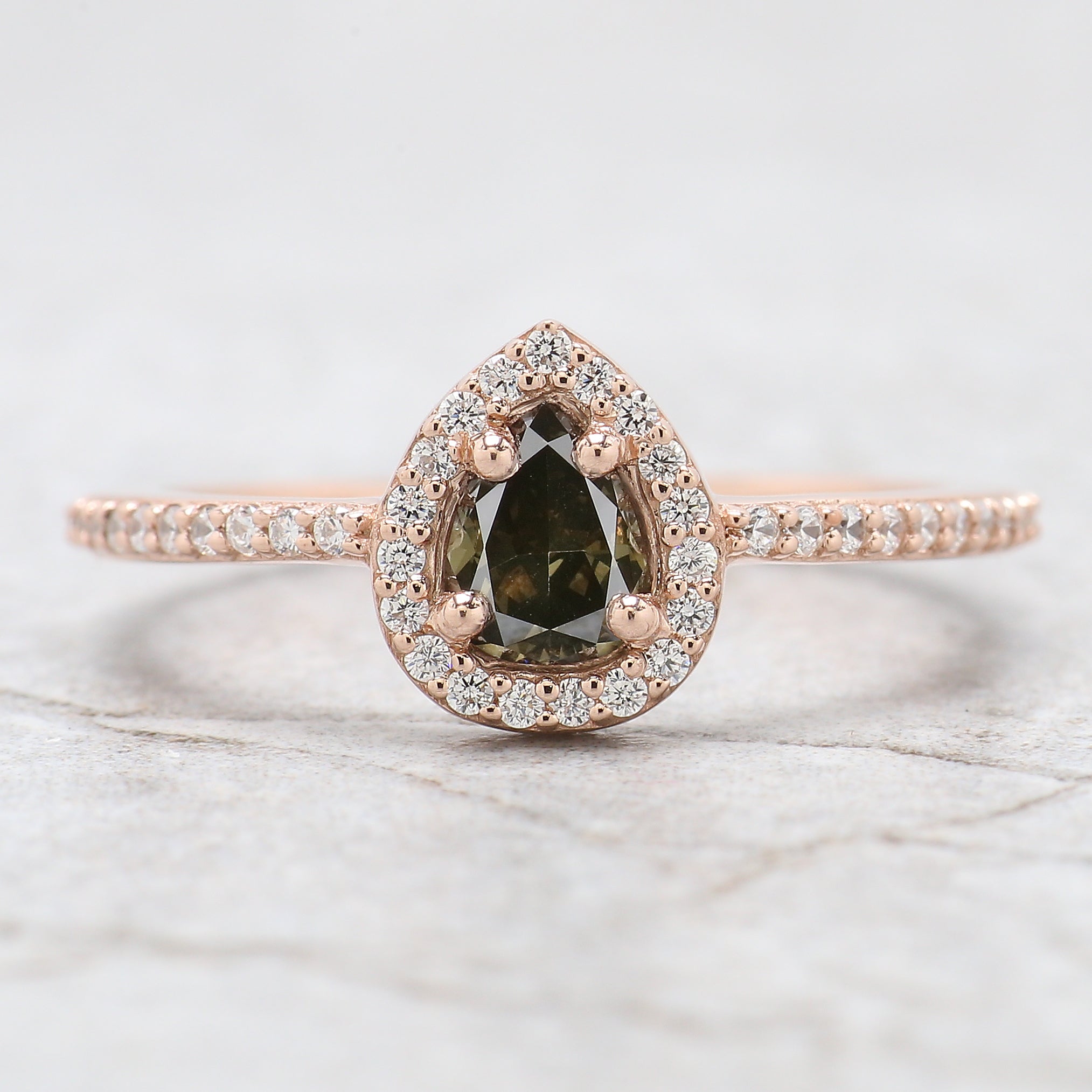 Pear Cut Green Color Diamond Ring 0.37 Ct 5.45 MM Pear Shape Diamond Ring 14K Solid Rose Gold Silver Engagement Ring Gift For Her QL5135