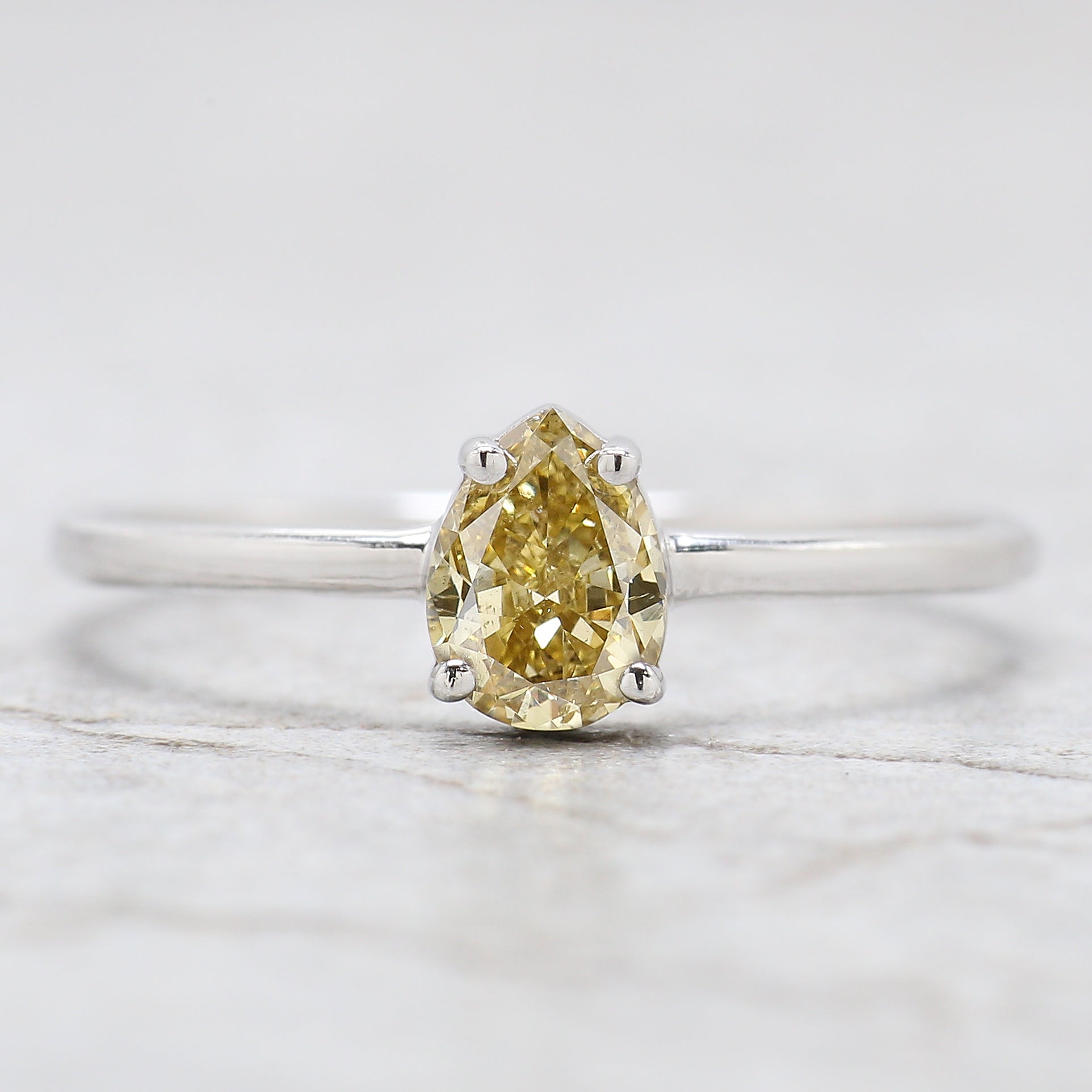 Pear Shape Yellow Color Diamond Ring 0.53 Ct 6.00 MM Pear Cut Diamond Ring 14K Solid White Gold Silver Engagement Ring Gift For Her QN6985