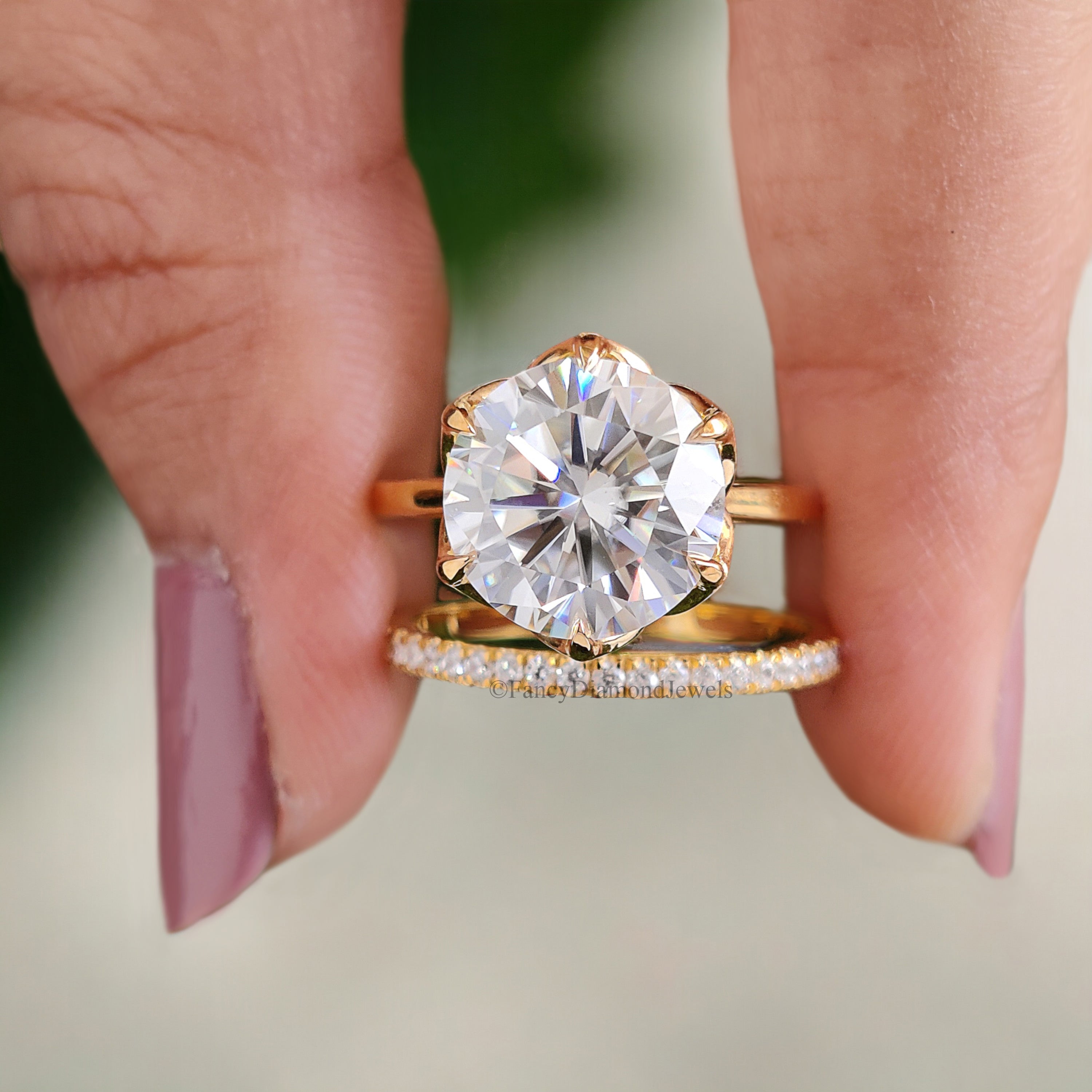 Engagement Ring set in 925 Sterling Silver for Bridal wedding Round Moissanite Ring Set For Women 14k yellow gold moissanite rings FD143