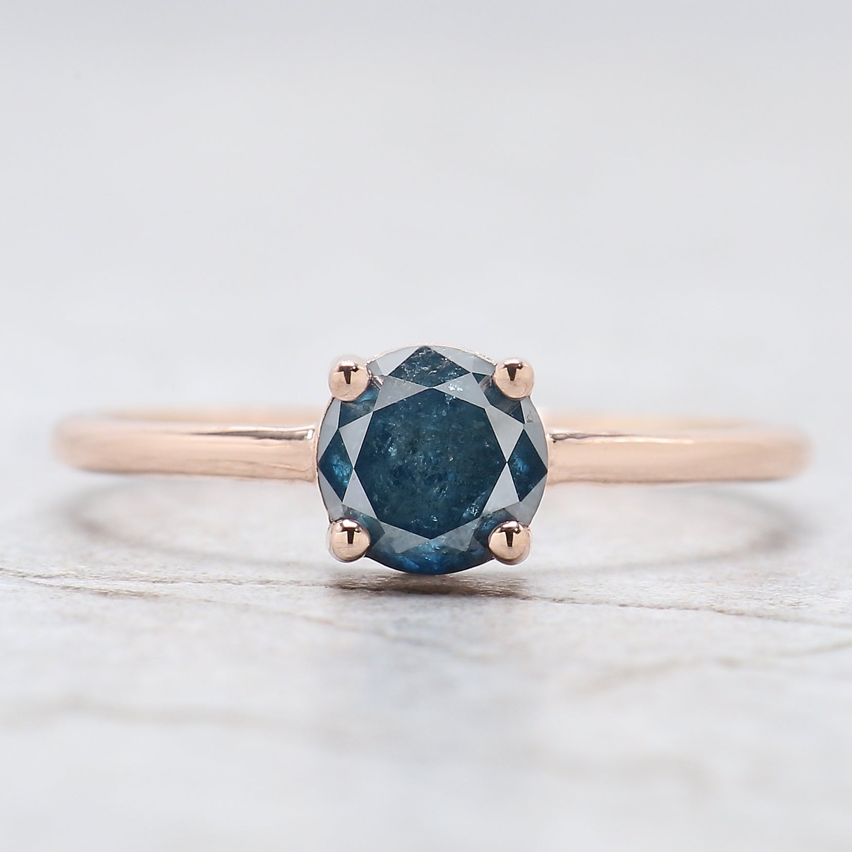 Round Cut Blue Color Diamond Ring 0.95 Ct 5.50 MM Round Shape Diamond Ring 14K Rose Gold Silver Round Engagement Ring Gift For Her QN9923