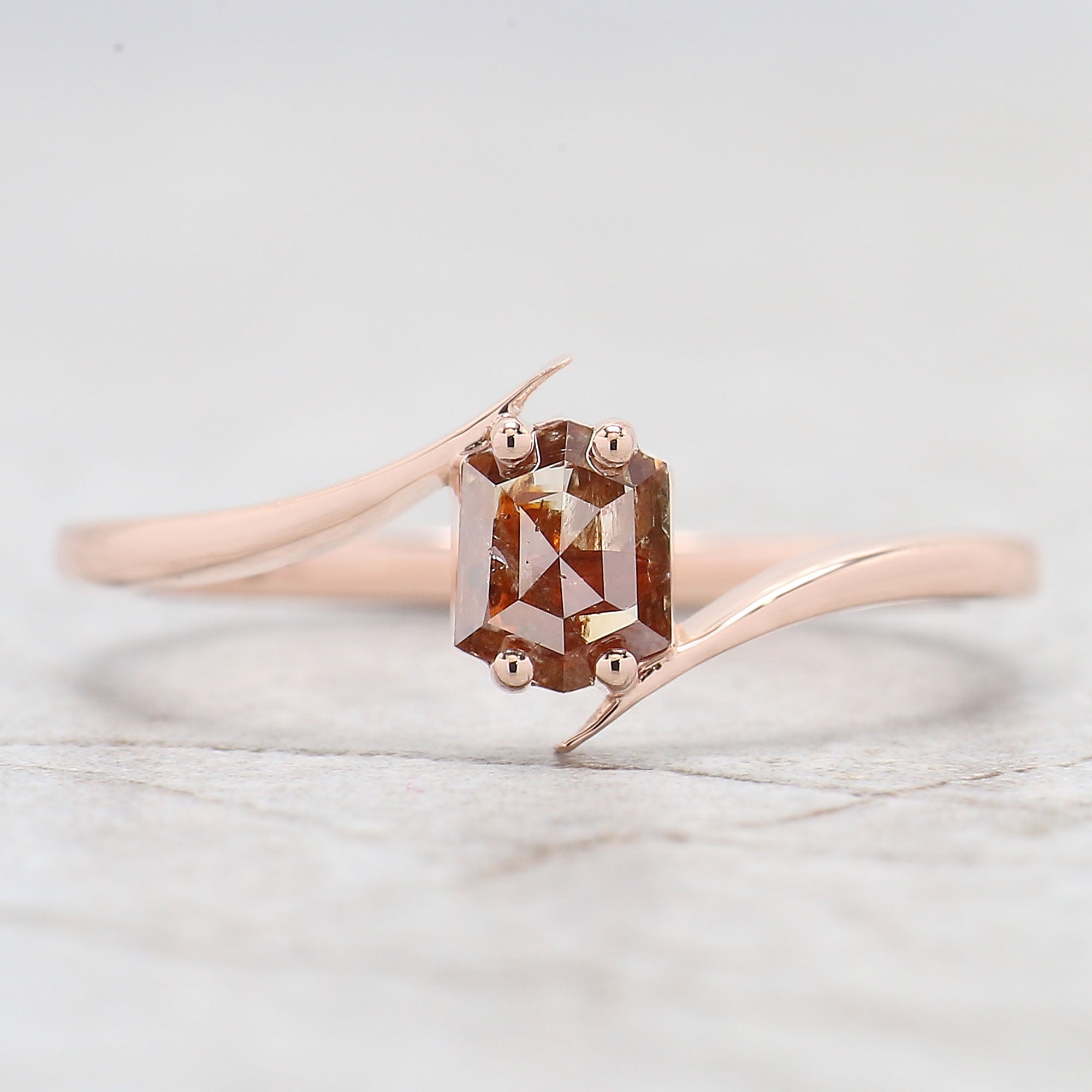 Hexagon Brown Color Diamond Ring 0.46 Ct 5.29 MM Hexagon Shape Diamond Ring 14K Solid Rose Gold Silver Engagement Ring Gift For Her QK2594