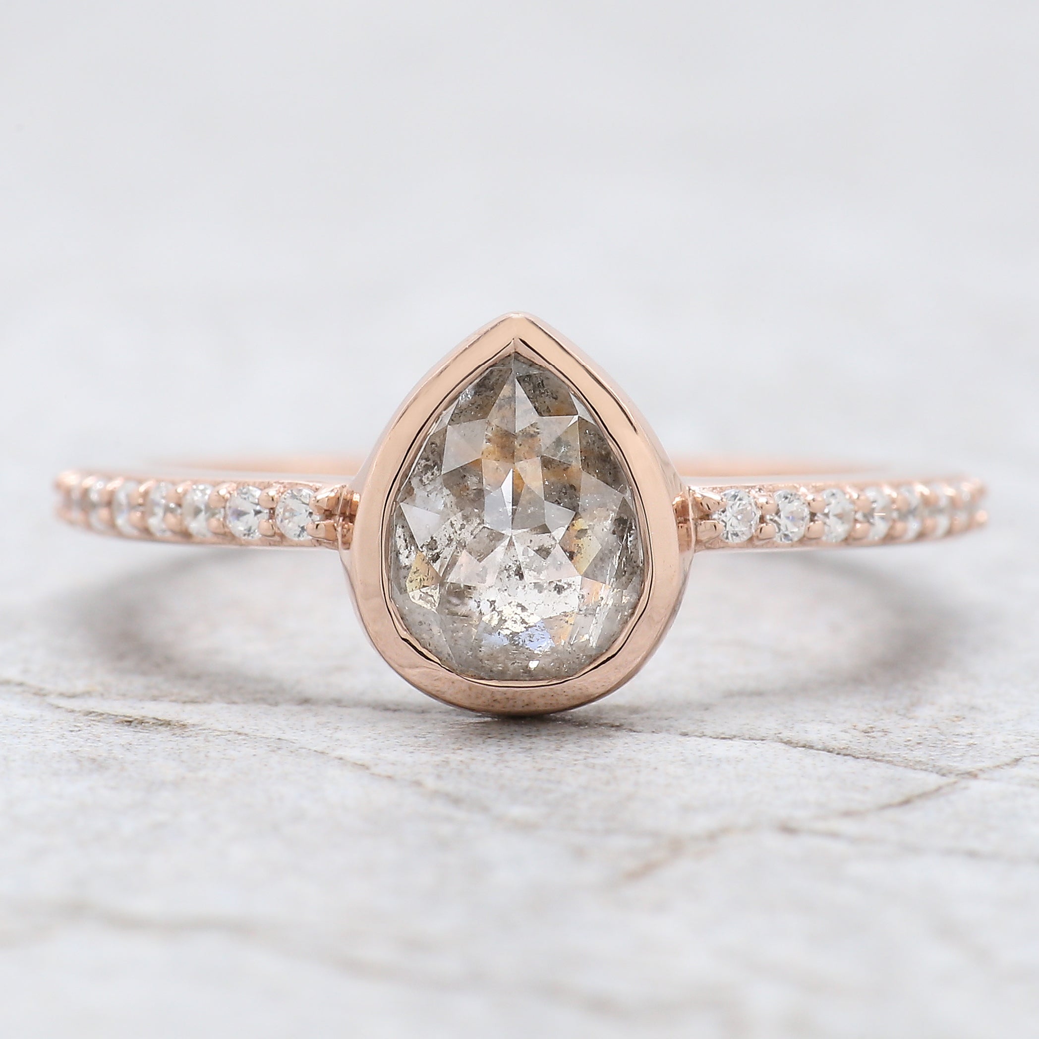 Pear Cut Salt And Pepper Diamond Ring 1.39 Ct 7.90 MM Pear Diamond Ring 14K Solid Rose Gold Silver Pear Engagement Ring Gift For Her QN9360