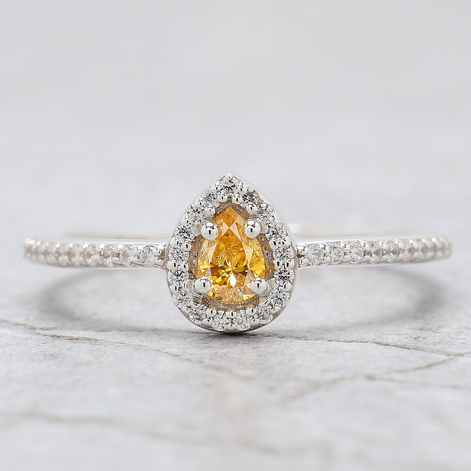 Pear Cut Orange Color Diamond Ring 0.20 Ct 4.50 MM Pear Diamond Ring 14K Solid White Gold Silver Pear Engagement Ring Gift For Her QL5669