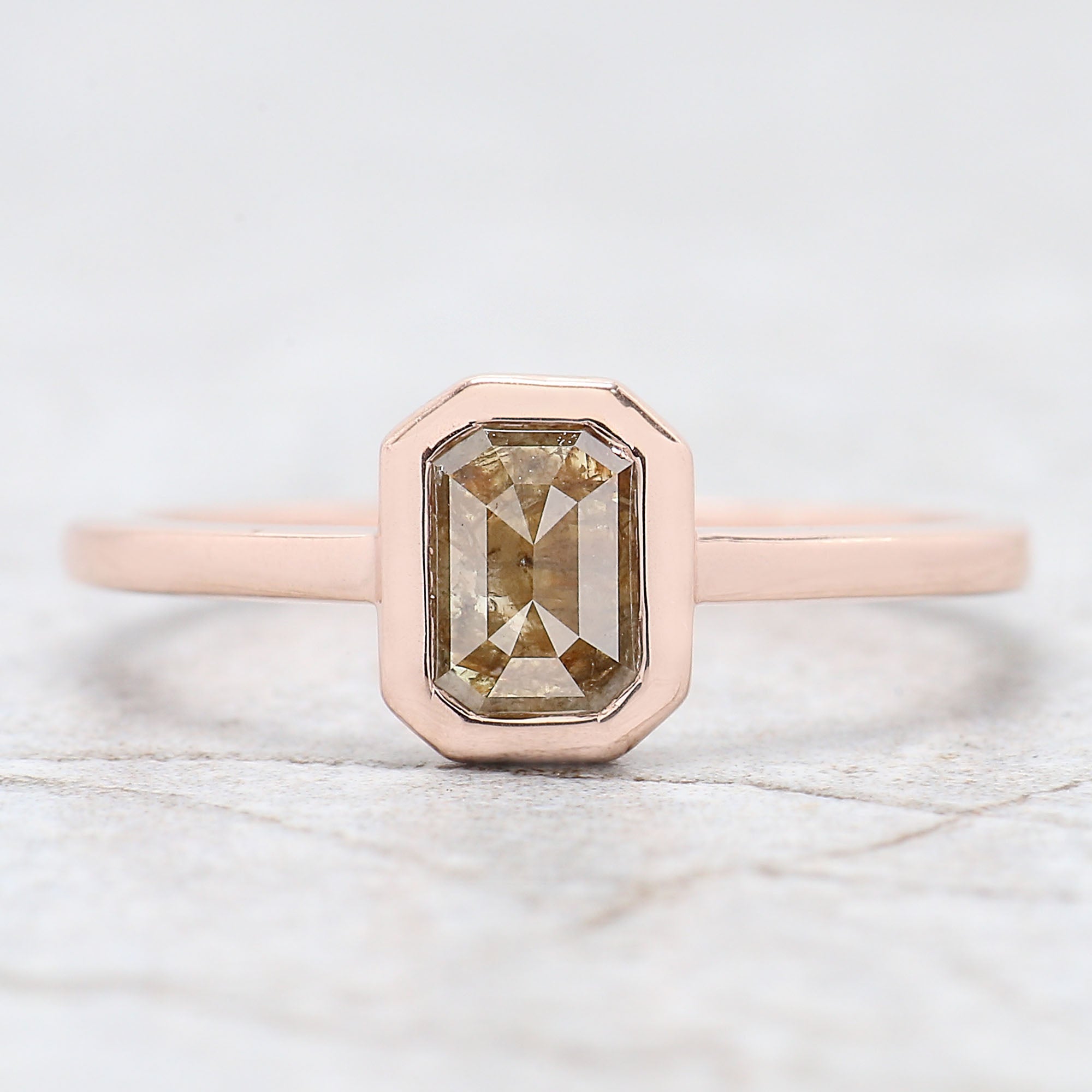 Emerald Cut Brown Color Diamond Ring 0.71 Ct 6.35 MM Emerald Shape Diamond Ring 14K Rose Gold Silver Engagement Ring Gift For Her QL496