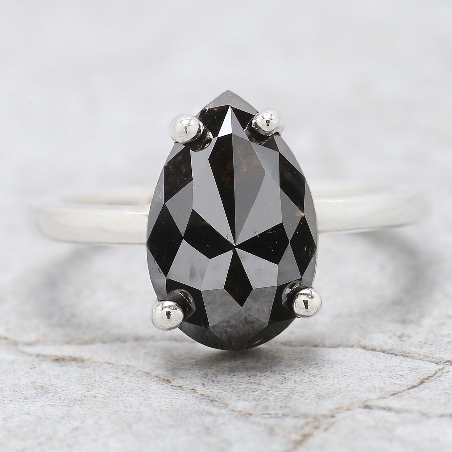 Pear Shape Black Color Diamond Ring 4.27 Ct 12.52 MM Pear Cut Diamond Ring 14K Solid White Gold Silver Engagement Ring Gift For Her QL2155