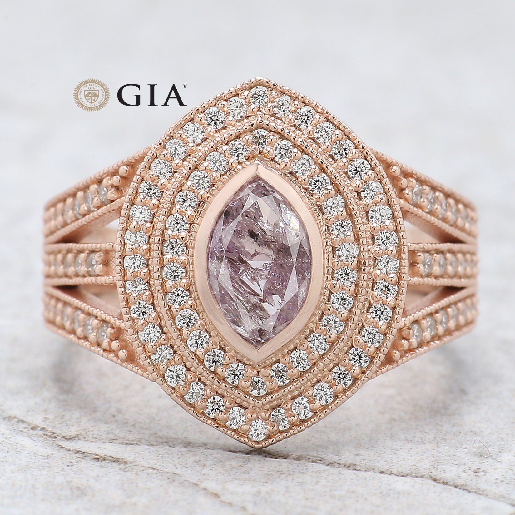 GIA Certified Marquise Pink Color Diamond Ring 0.53 Ct 7.43 MM Marquise Diamond Ring 14K Solid Rose Gold Engagement Ring Gift For Her QL6912