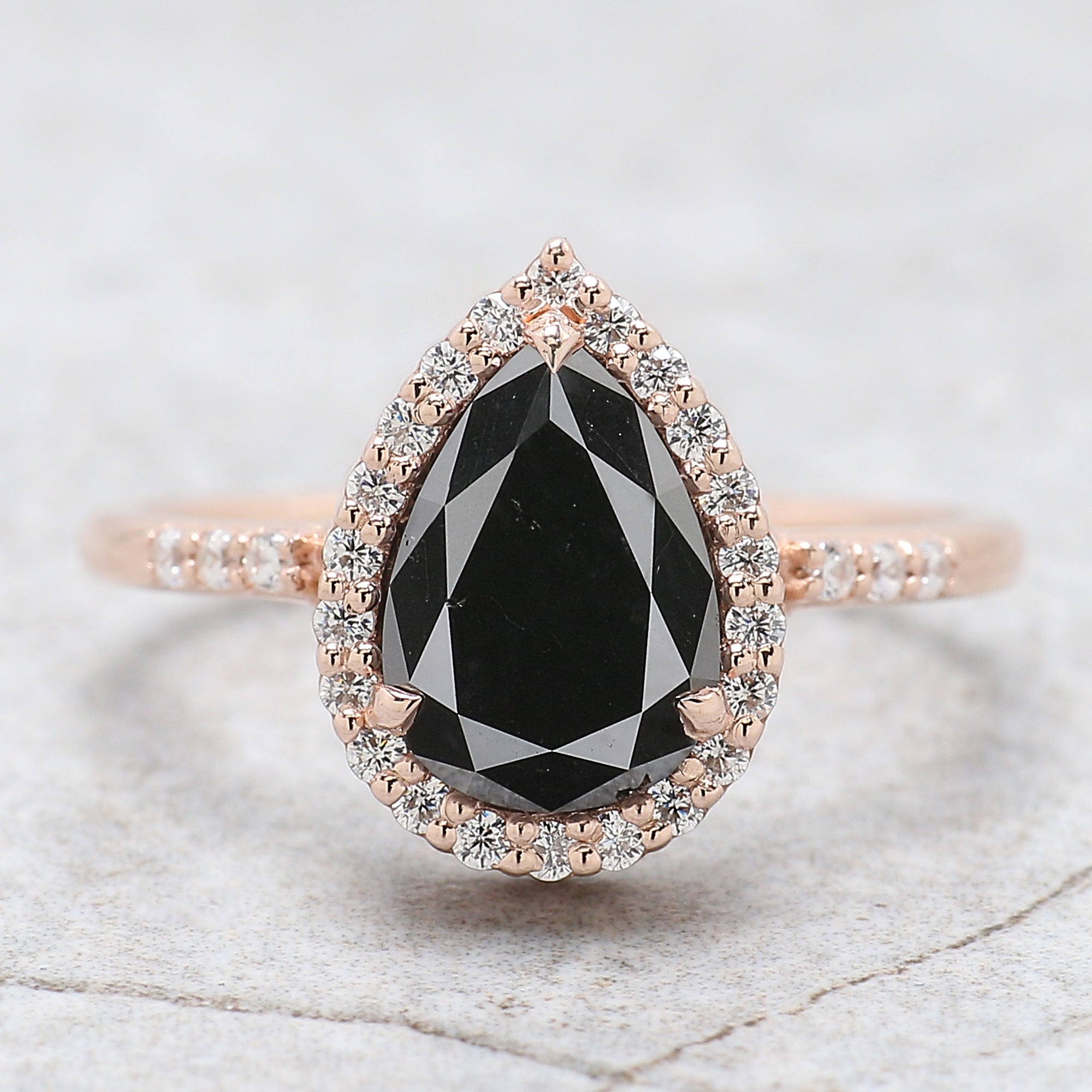 Pear Cut Black Color Diamond Ring 1.97 Ct 9.65 MM Pear Shape Diamond Ring 14K Solid Rose Gold Silver Pear Engagement Ring Gift For Her QN1542