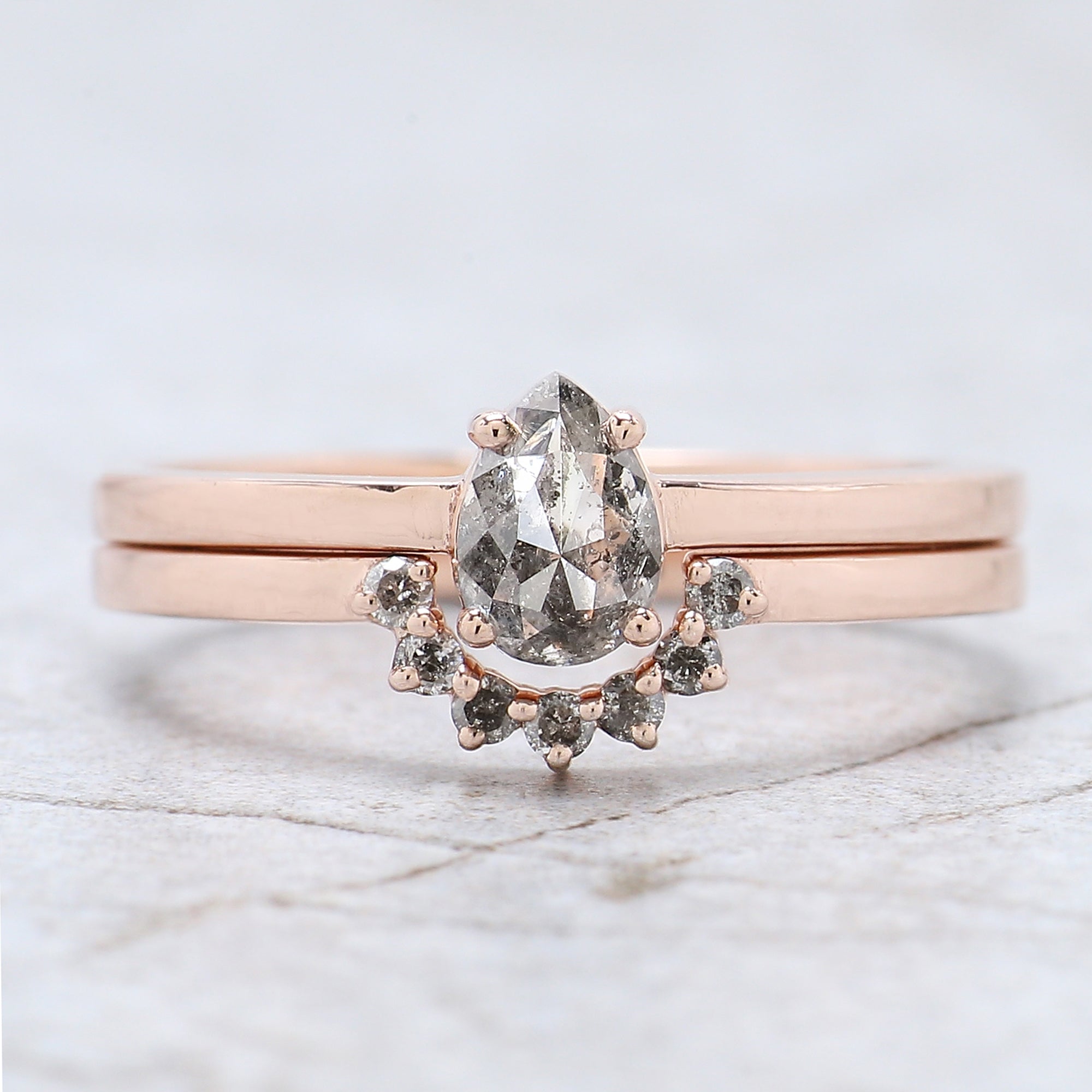 0.52 Ct Natural Pear Cut Salt And Pepper Diamond Ring 6.00 MM Pear Diamond Ring 14K Solid Rose Gold Silver Engagement Ring Pear Ring QN1831