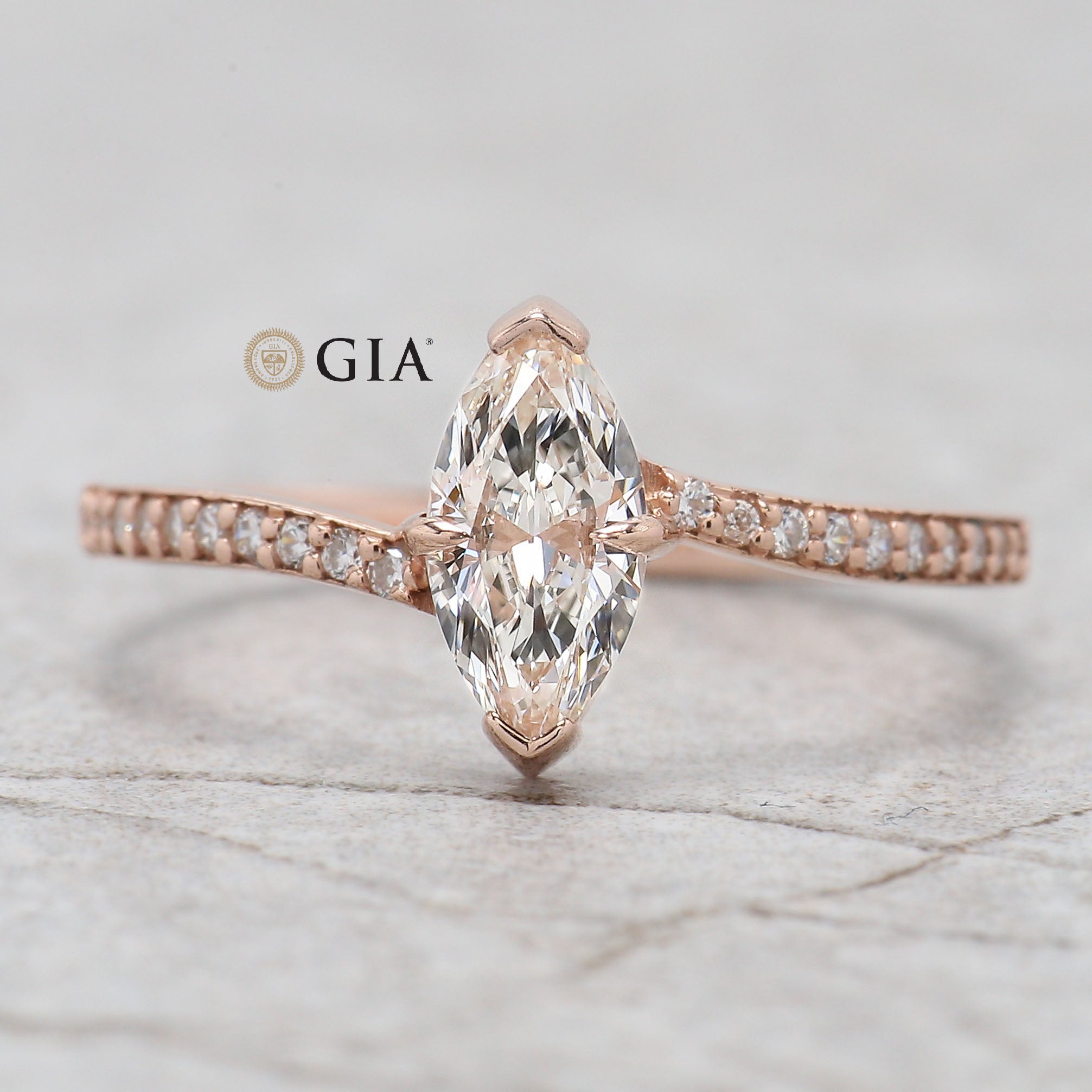 GIA Certified Marquise White-H Color Diamond Ring 0.55 Ct 8.75 MM Marquise Diamond Ring 14K Rose Gold Engagement Ring Gift For Her QL8858