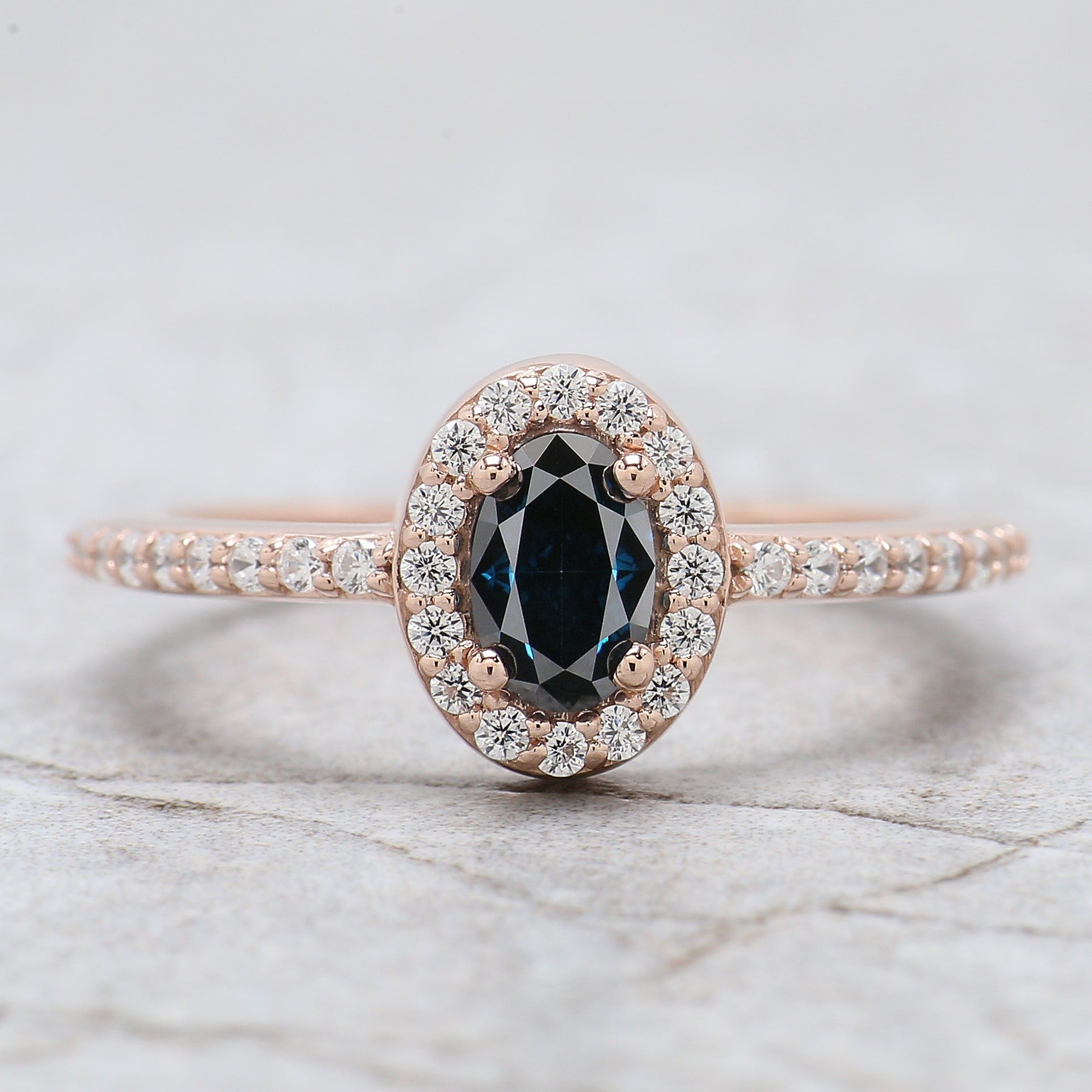 Oval Cut Blue Color Diamond Ring 0.55 Ct 6.00 MM Blue Oval Shape Diamond Ring 14K Solid Rose Gold Silver Engagement Ring Gift For Her QL8522