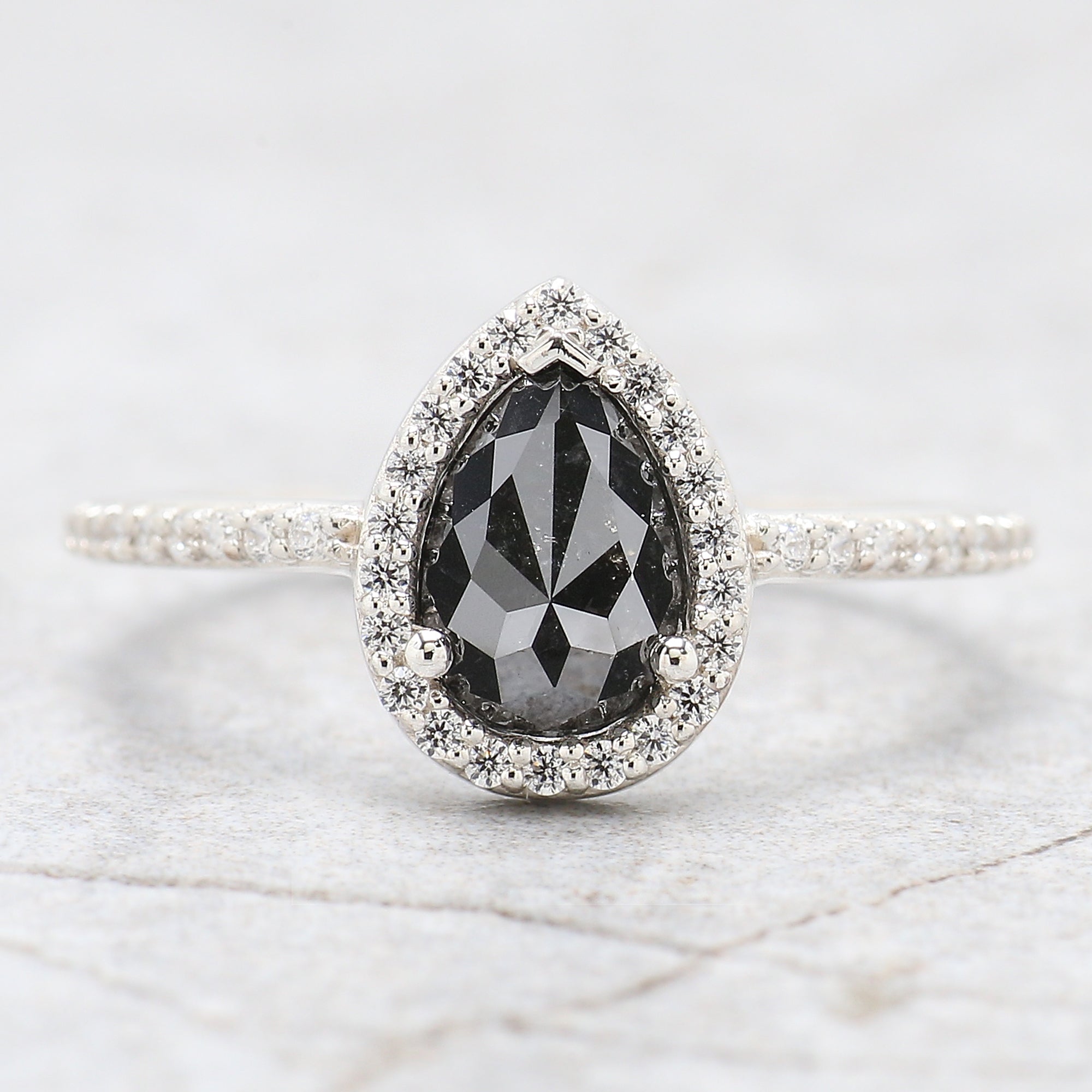 Pear Shape Black Color Diamond Ring 0.89 Ct 7.65 MM Pear Cut Diamond Ring 14K Solid White Gold Silver Engagement Ring Gift For Her QN1754