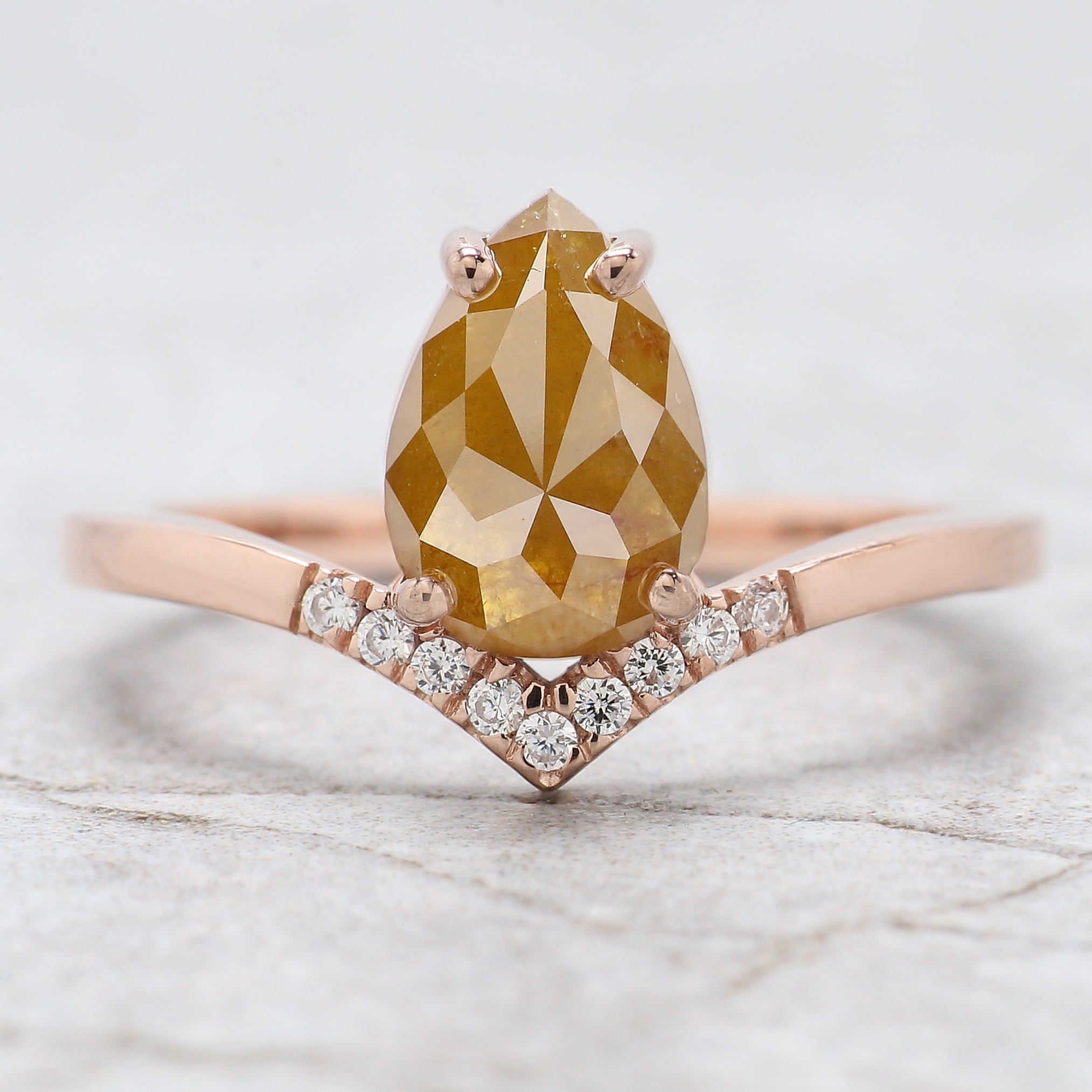 Pear Cut Yellow Color Diamond Ring 1.60 Ct 9.40 MM Pear Shape Diamond Ring 14K Solid Rose Gold Silver Engagement Ring Gift For Her QK2263