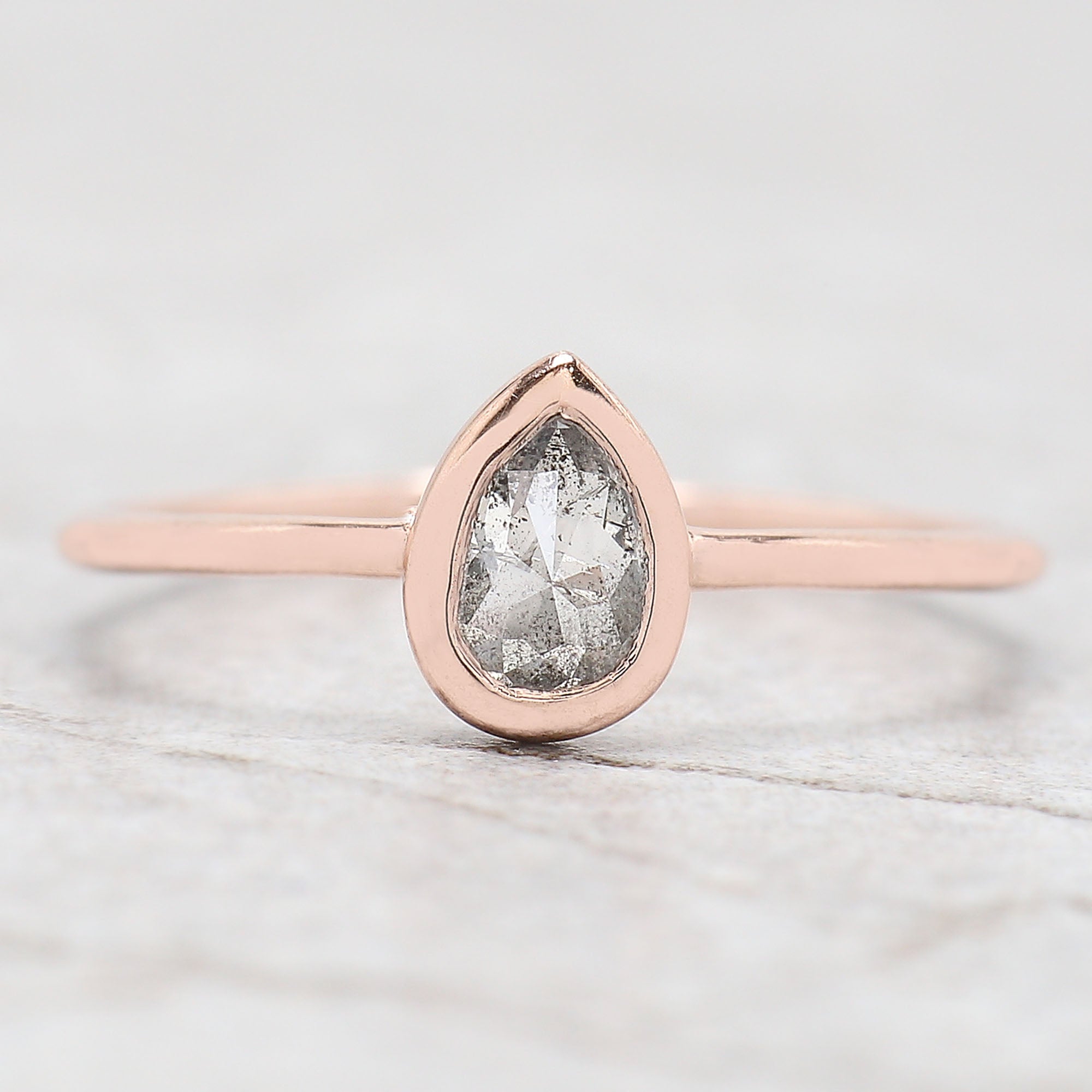 Pear Cut Salt And Pepper Diamond Ring 0.39 Ct 5.40 MM Pear Diamond Ring 14K Solid Rose Gold Silver Pear Engagement Ring Gift For Her QLB280