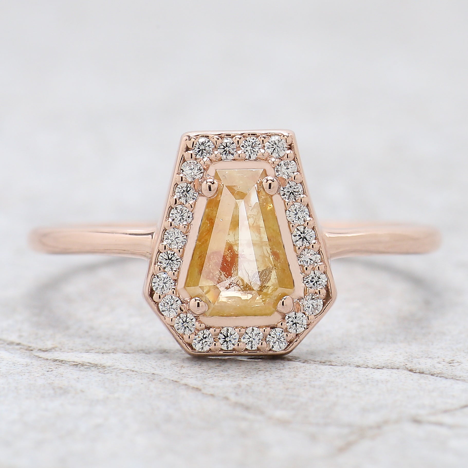 Coffin Cut Yellow Color Diamond Ring 0.66 Ct 6.56 MM Coffin Diamond Ring 14K Solid Rose Gold Silver Engagement Ring Gift For Her QN1988