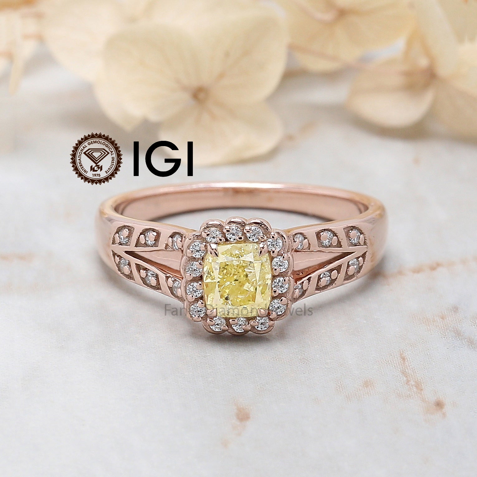 IGI Certified Cushion Yellow Color Diamond Ring 0.56 Ct 4.82 MM Cushion Diamond Ring 14K Solid Rose Gold Engagement Ring Gift For Her QL7701