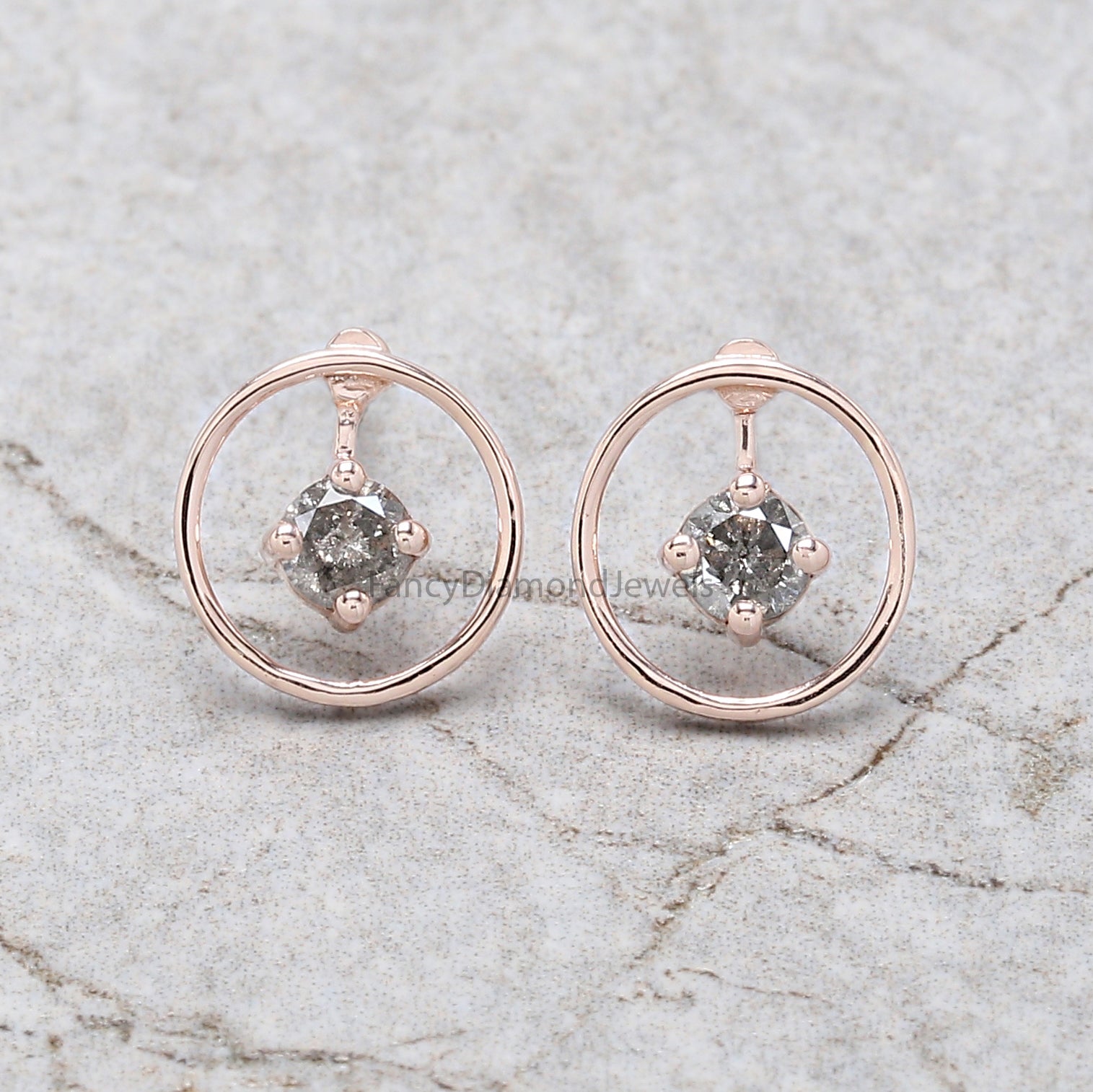 Round Salt And Pepper Diamond Earring, Round Brilliant Shape Earring, Prong Earring, Engagement Earring, Earlobe Earrings, Earrings, KDN2287