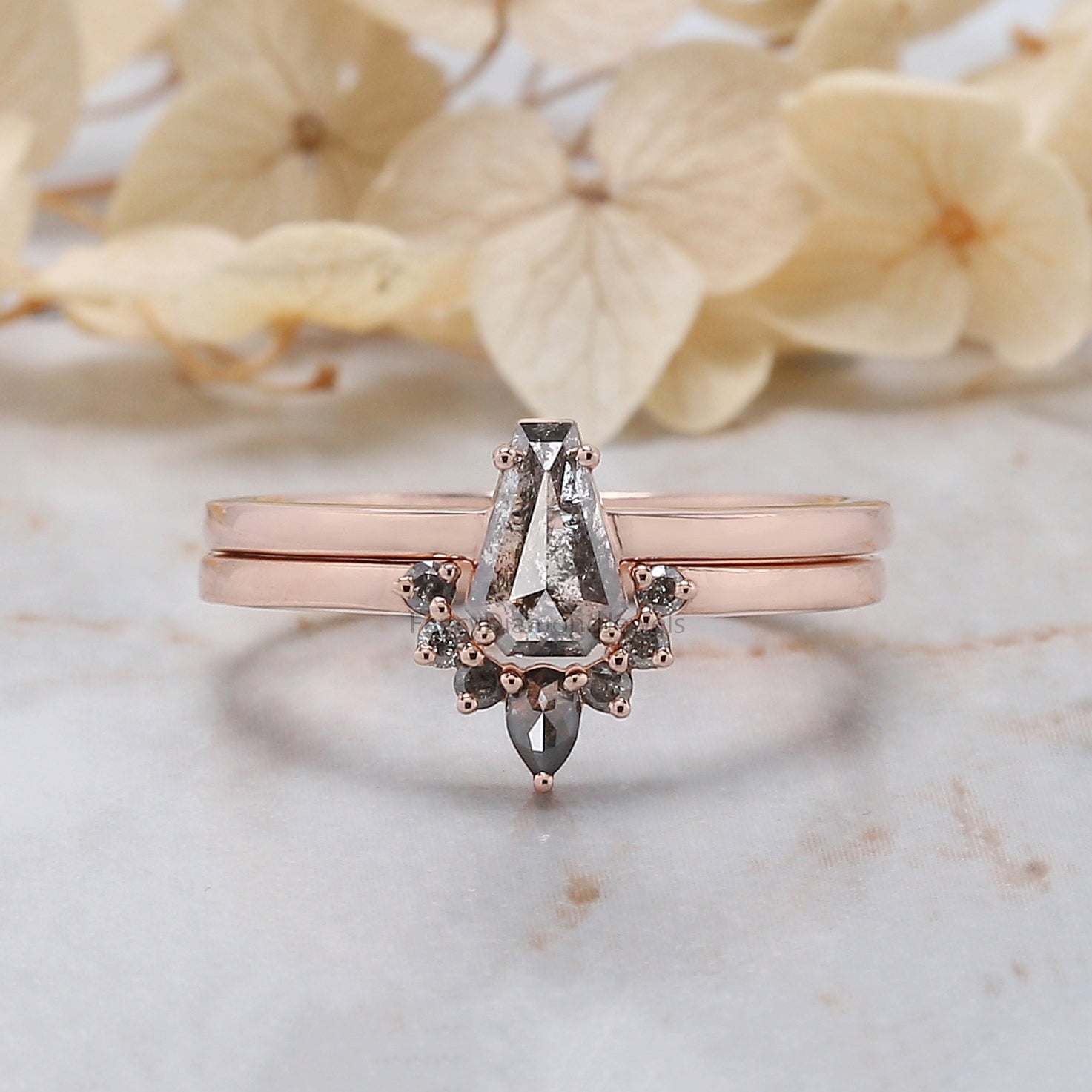 0.53 Ct Natural Coffin Salt And Pepper Diamond Ring 6.50 MM Coffin Cut Diamond Ring 14K Solid Rose Gold Silver Engagement Ring QL1900