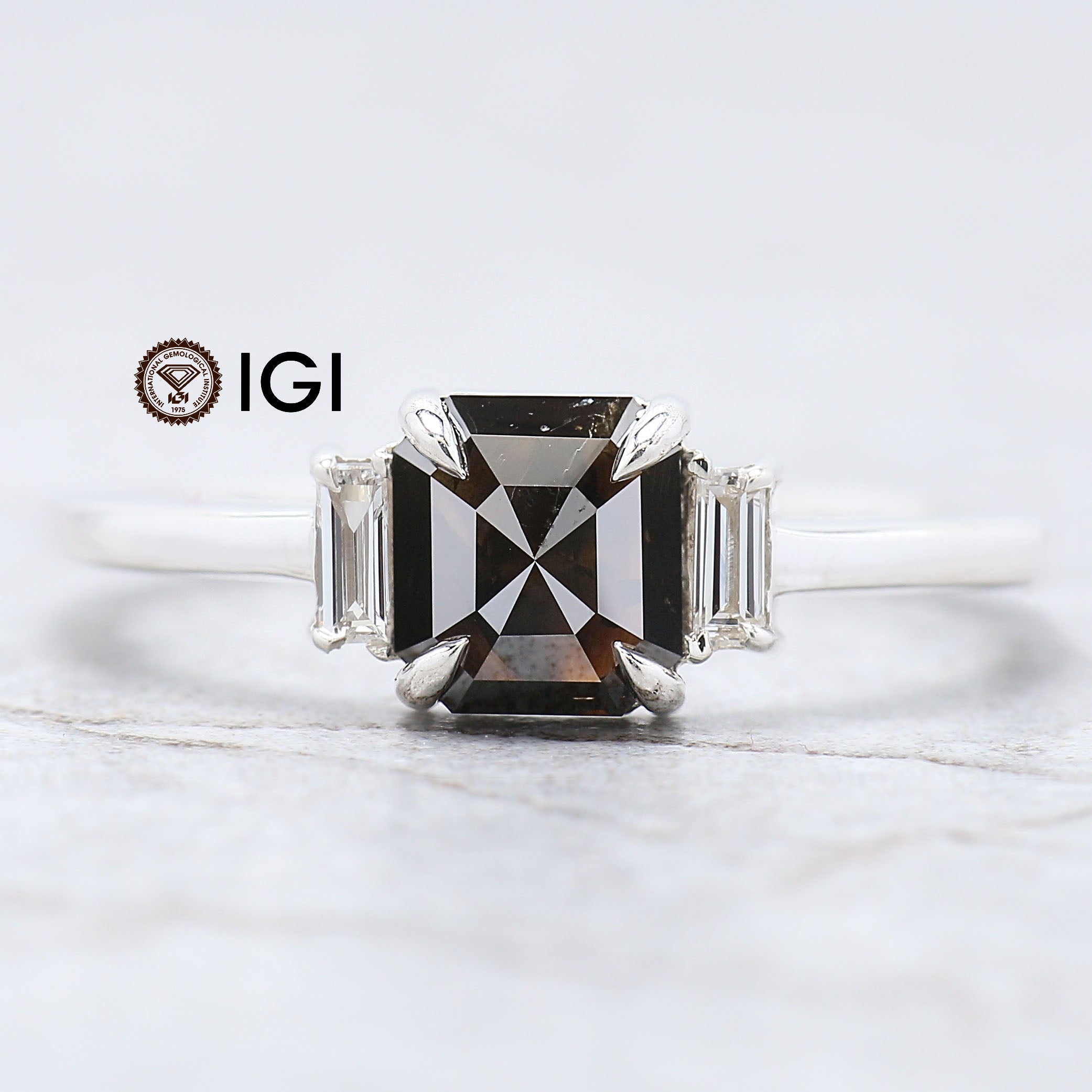 IGI Certified Emerald Cut Black Diamond Ring 1.22 Ct 6.30 MM Emerald Diamond Ring 14K White Gold Silver Engagement Ring Gift For Her QL8539