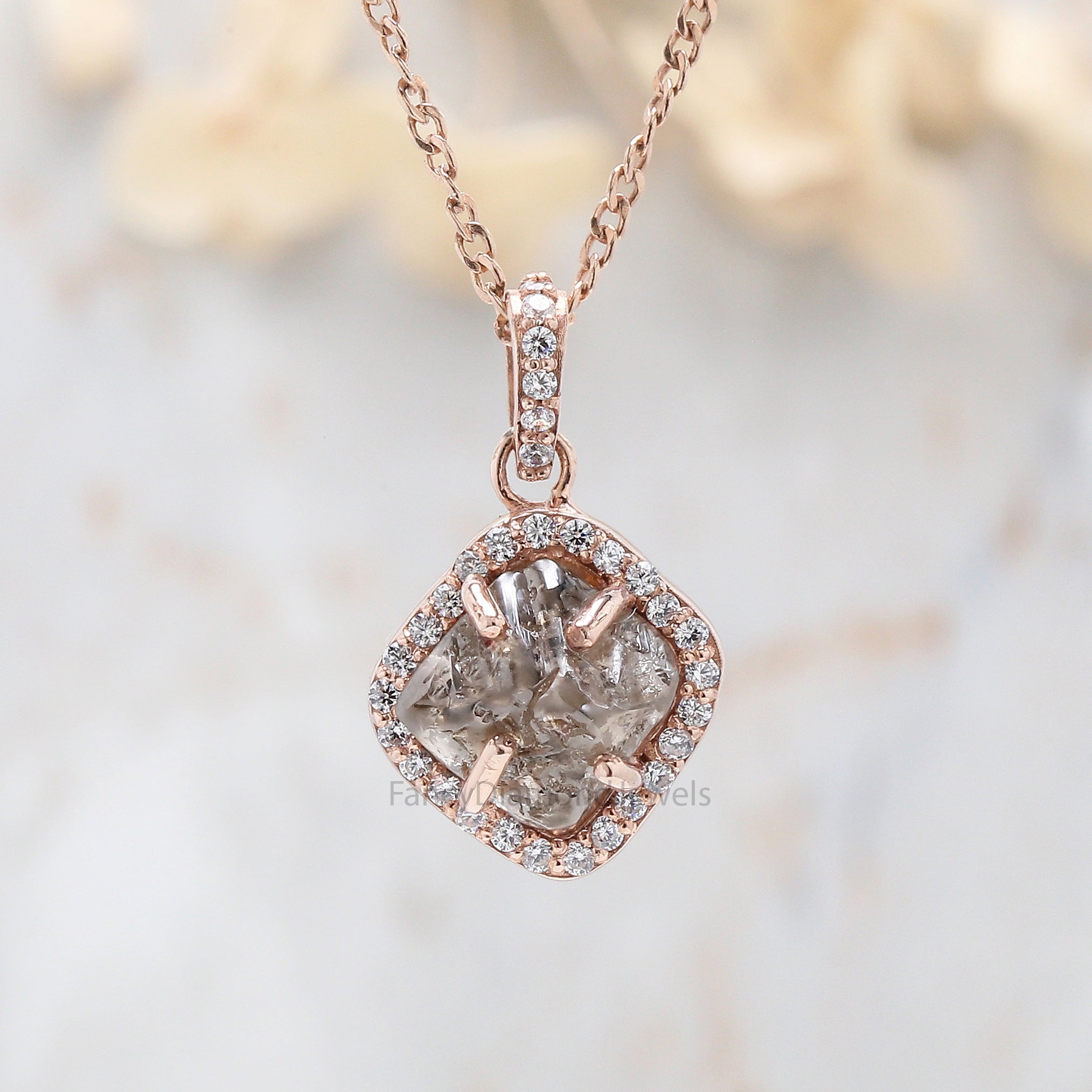 Rough Brown Color Diamond Pendant 3.36 Ct 9.70 MM Rough Diamond Pendant Solid Rose Gold Silver Engagement Pendant Gift For Her QN284