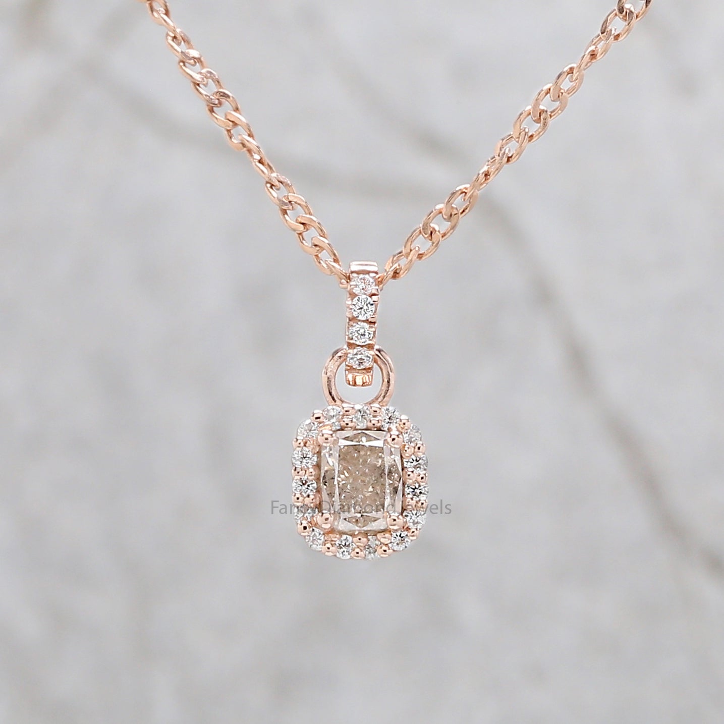 Cushion Cut Grey Color Diamond Pendant 0.36 Ct 4.60 MM Cushion Diamond Pendant 14K Rose Gold Silver Engagement Pendant Gift For Her QN8711