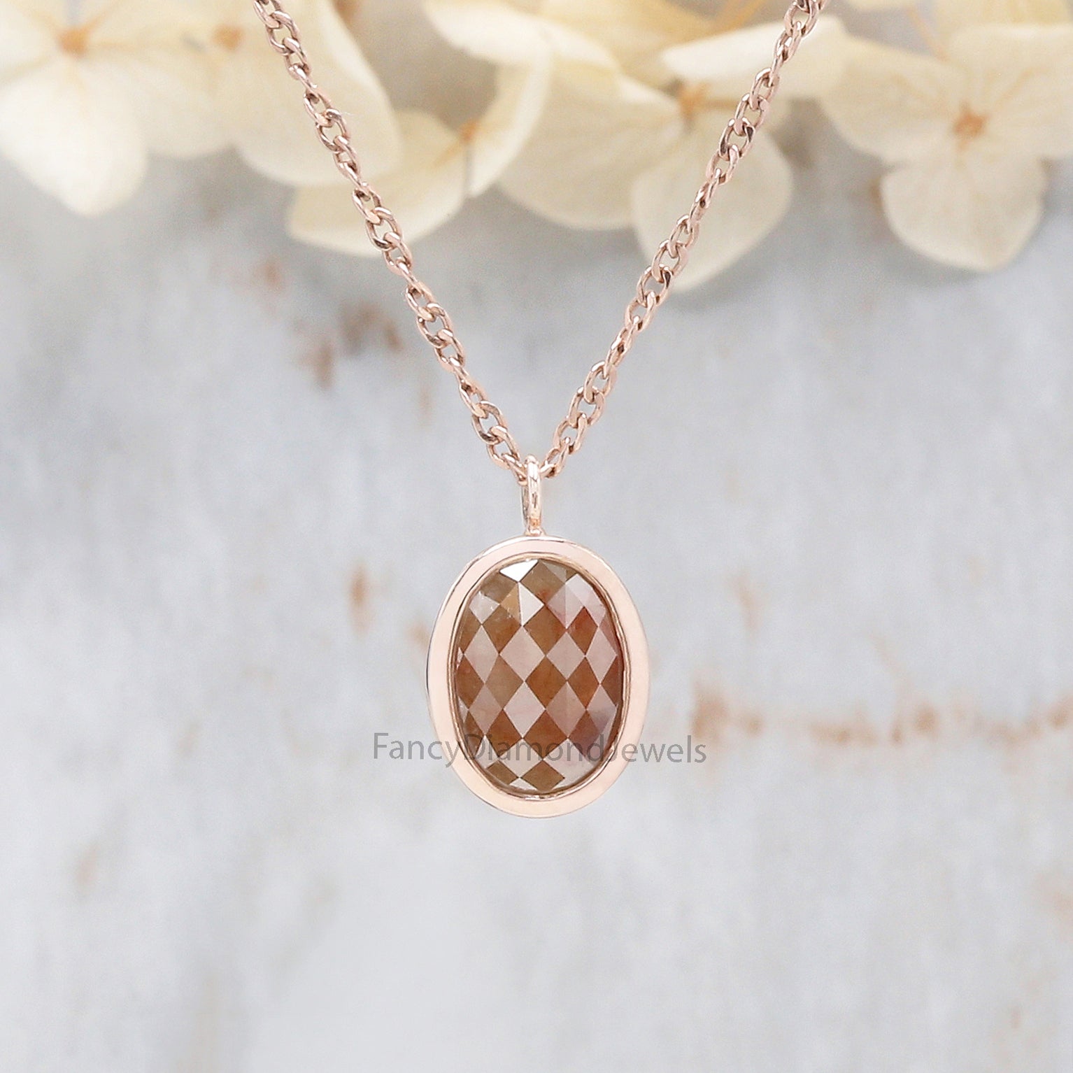 Oval Brown Color Diamond Pendant, Unique Diamond Pendant, Brown Diamond Pendant, Brown Oval Shape Pendant, Dangling Diamond Pendant, KDL7876