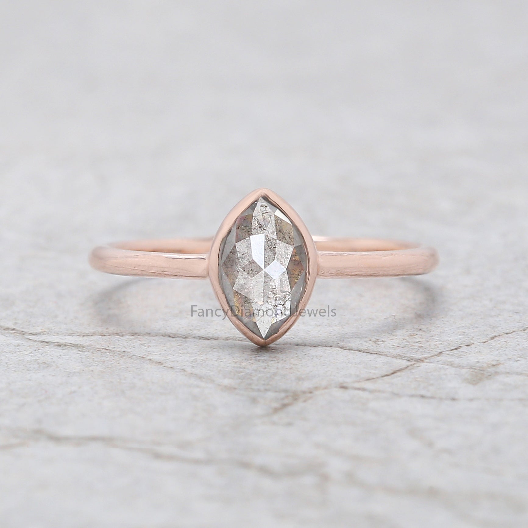 Marquise Cut Salt And Pepper Diamond Ring 0.54 Ct 7.50 MM Marquise Diamond Ring 14K Rose Gold Silver Engagement Ring Gift For Her QN906