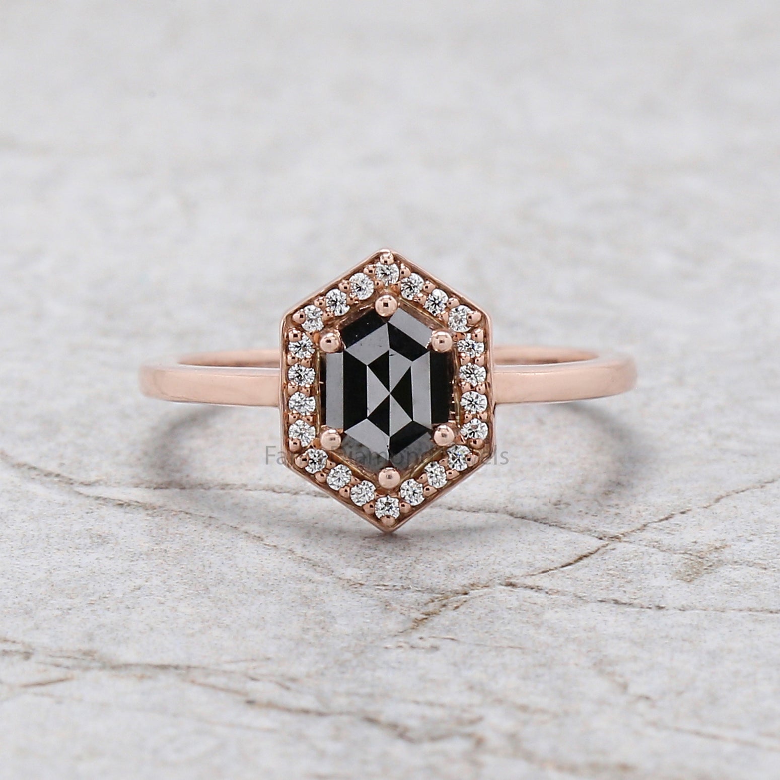 Hexagon Cut Black Color Diamond Ring 0.56 Ct 6.84 MM Hexagon Diamond Ring 14K Rose Gold Silver Hexagon Engagement Ring Gift For Her QN2233