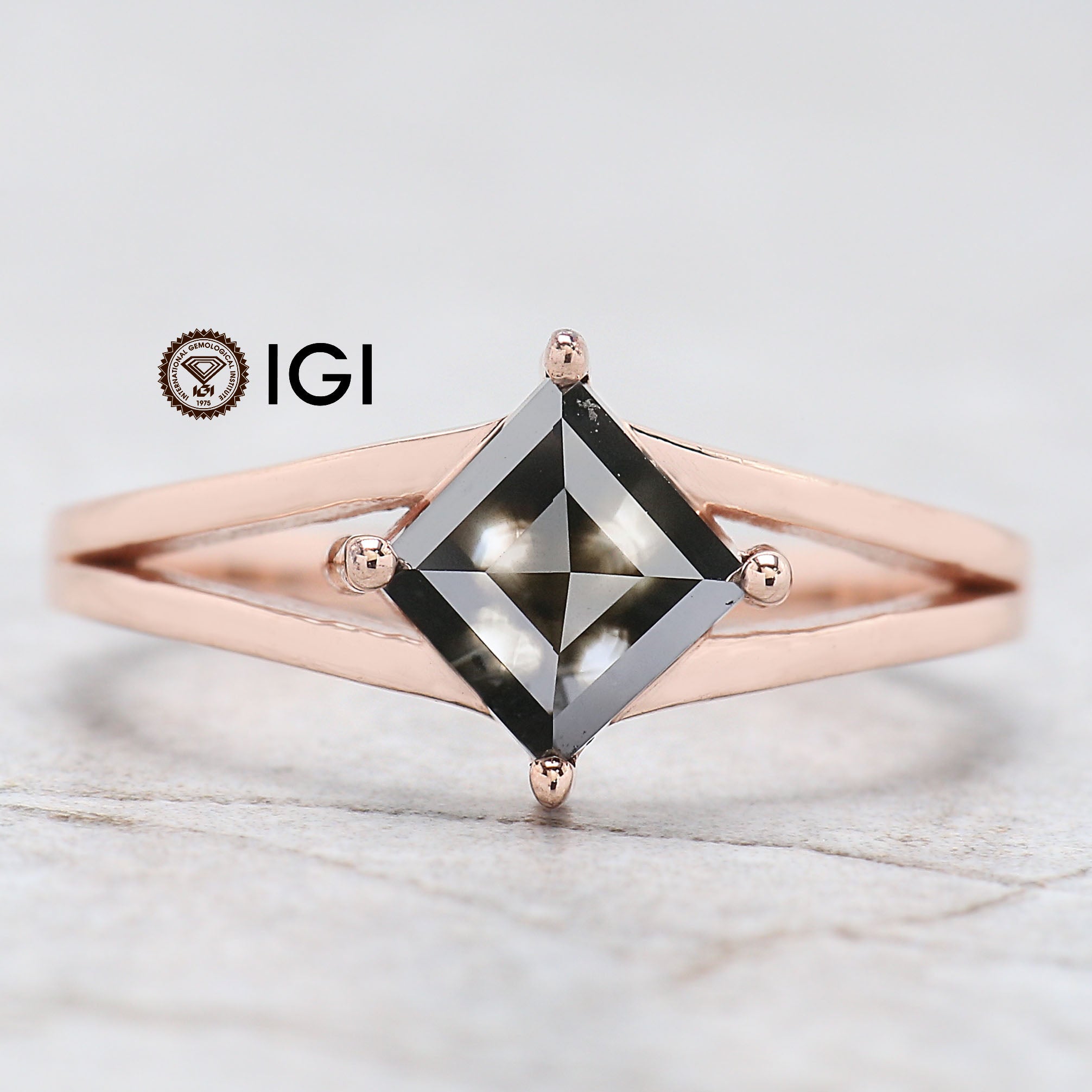 IGI Certified Princess Cut Black Color Diamond Ring 1.33 Ct 5.85 MM Princess Cut Diamond Ring 14K Rose Gold Silver Engagement Ring Gift For Her QL8961